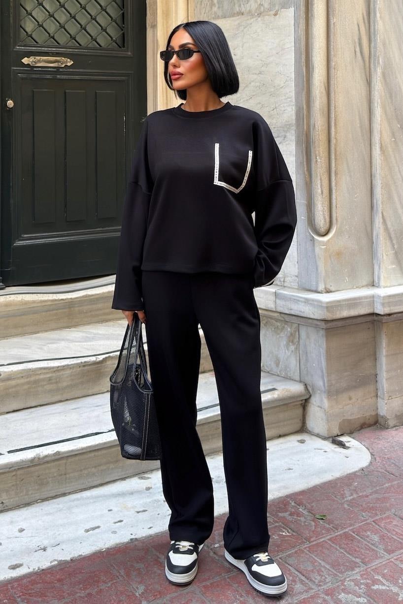 Şerit ve Beli Kemer Detaylı Modal Takım 10234 R9-D-K5