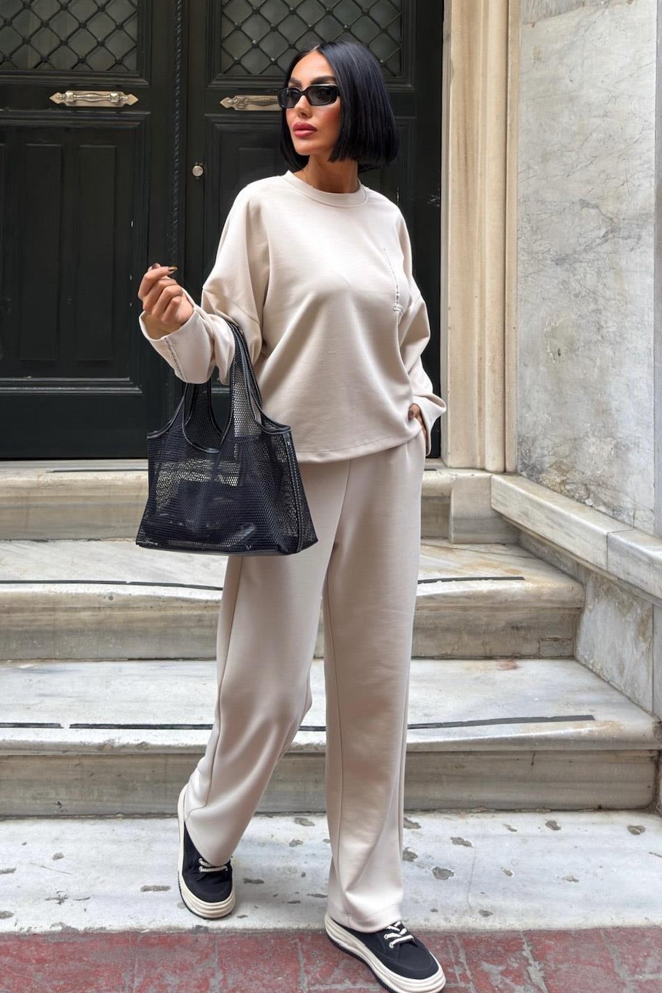 Şerit ve Beli Kemer Detaylı Modal Takım 10234 R9-D-K5