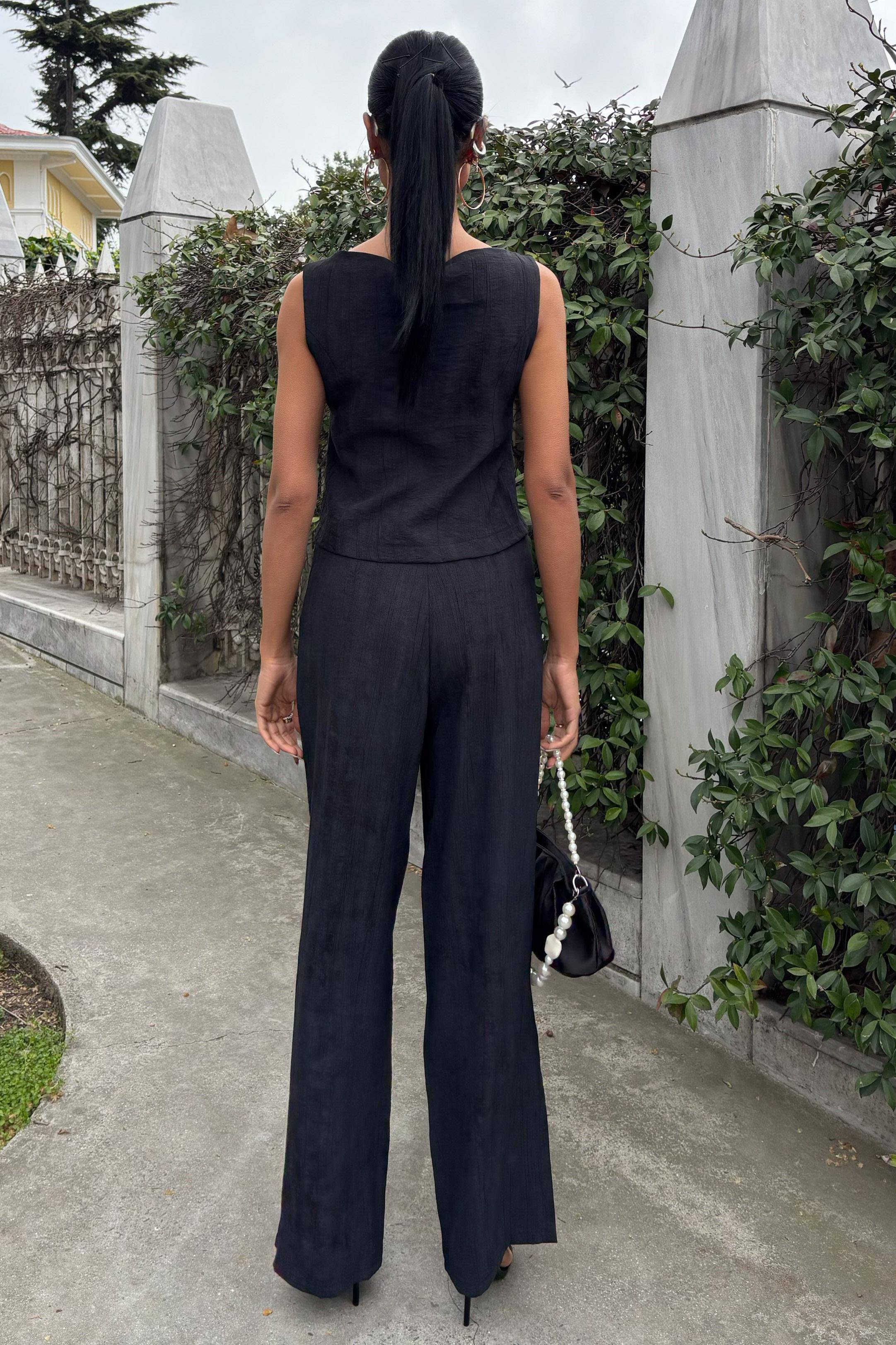 Sıfır Kollu Bluz Batik Desenli Pantolon İkili Takım 10181-08