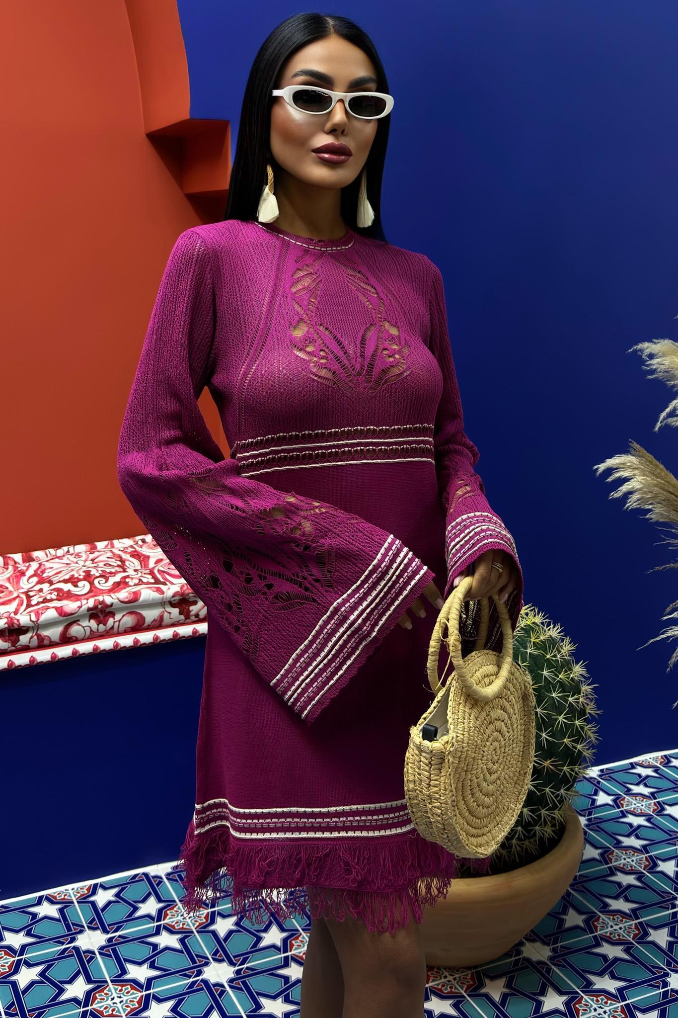 Sırt Dekolte Bağlamalı İspanyol Kol Triko Elbise 2860 R2-C-K2