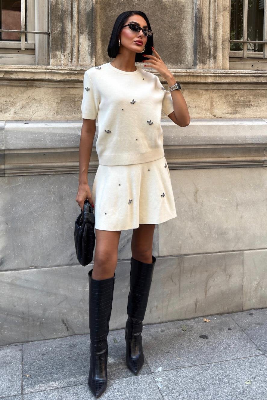 Taş İşlemeli Etekli Triko Takım 10220 R1-E-K1