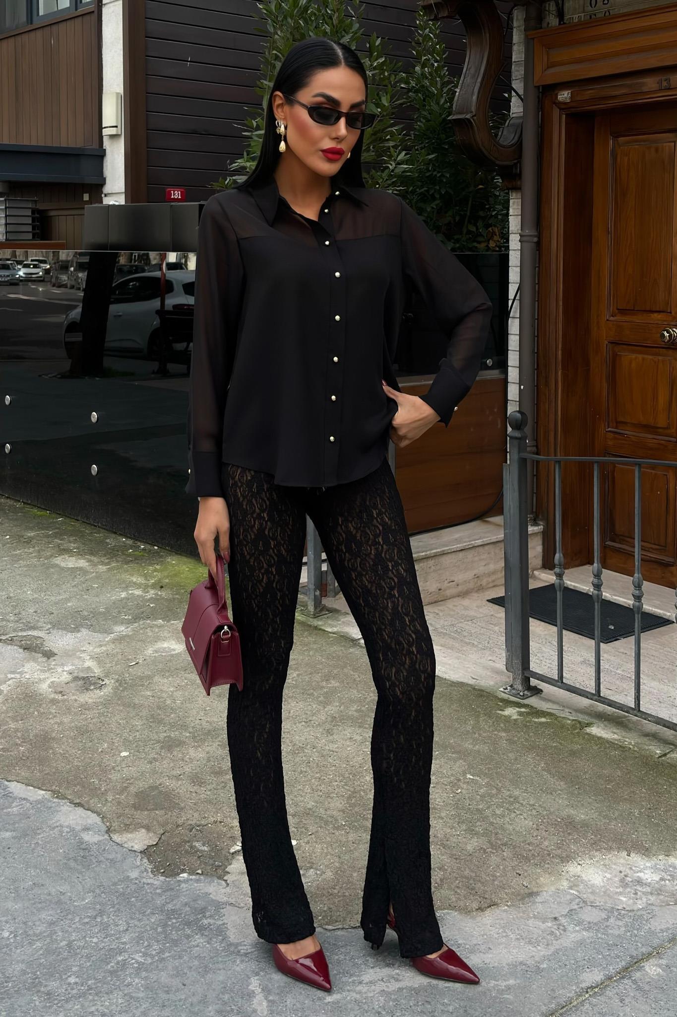 Transparan Detaylı Dökümlü Gömlek 3427 R7-K-K3