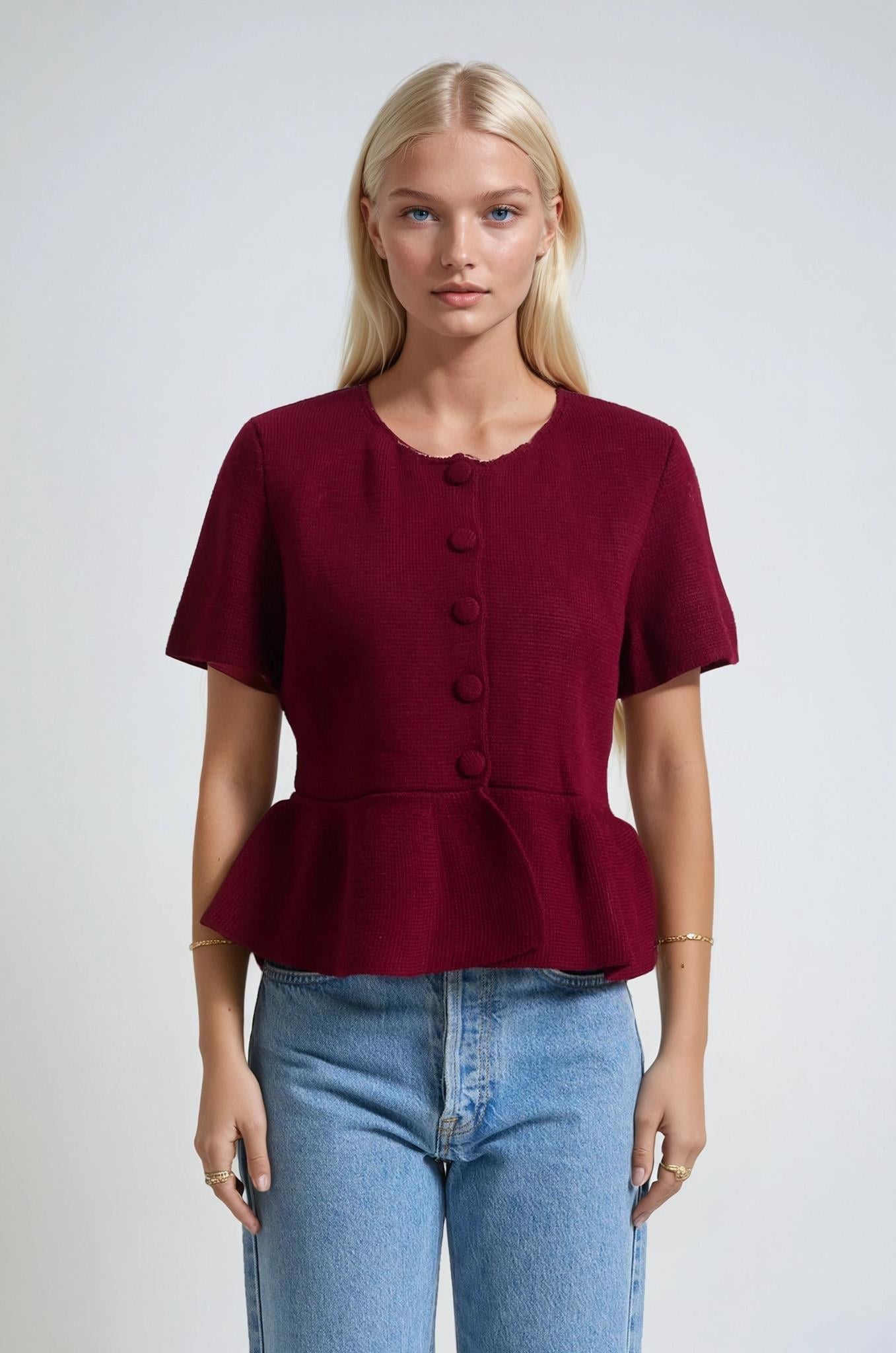 Volanlı Düğmeli Örme Hırka 5206