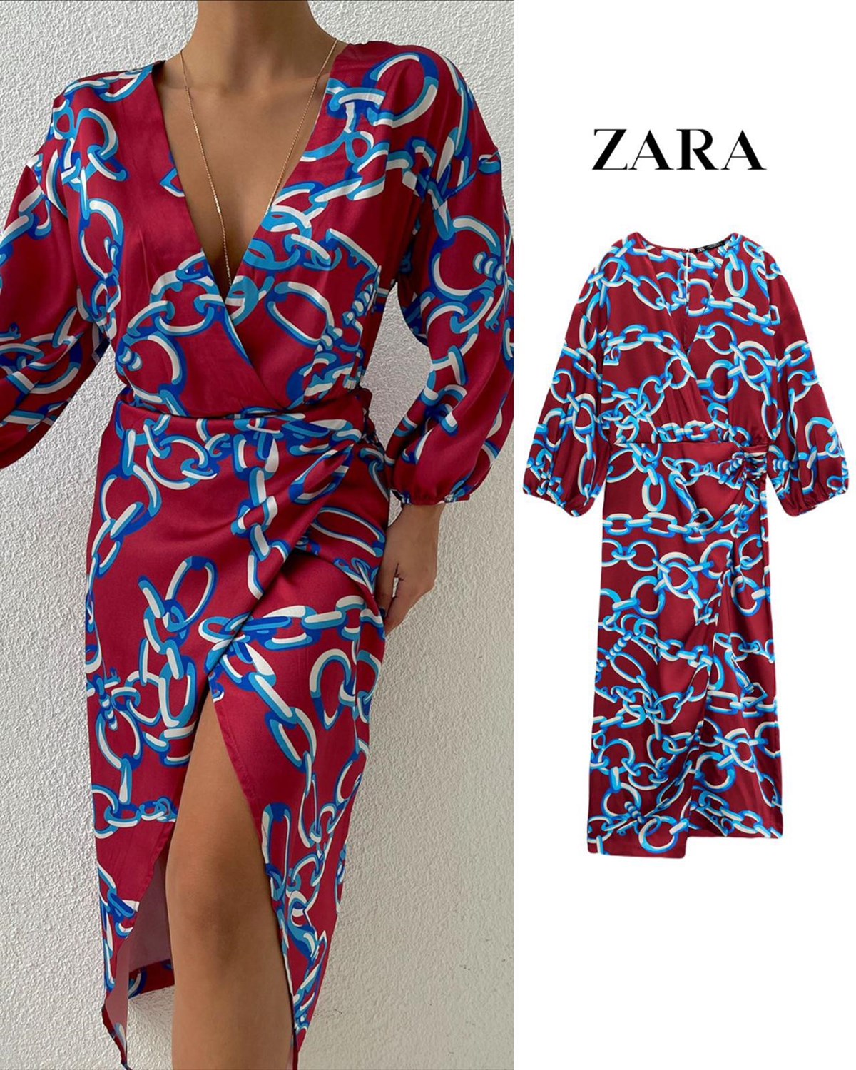 Yaka detay zincir desen  elbise - MULTİ