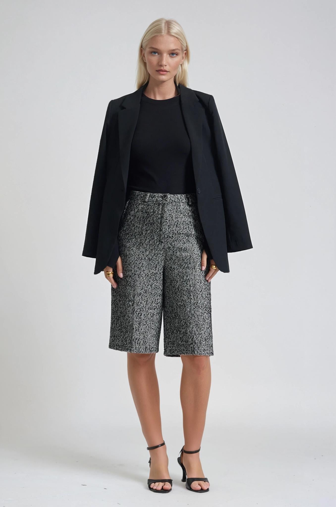 Yüksek Bel Tweed Bermuda Şort 0115
