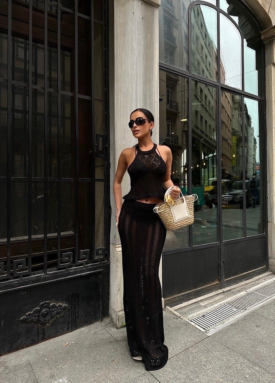 Zr Model Ajurlu Örme İkili Takım-  Siyah
