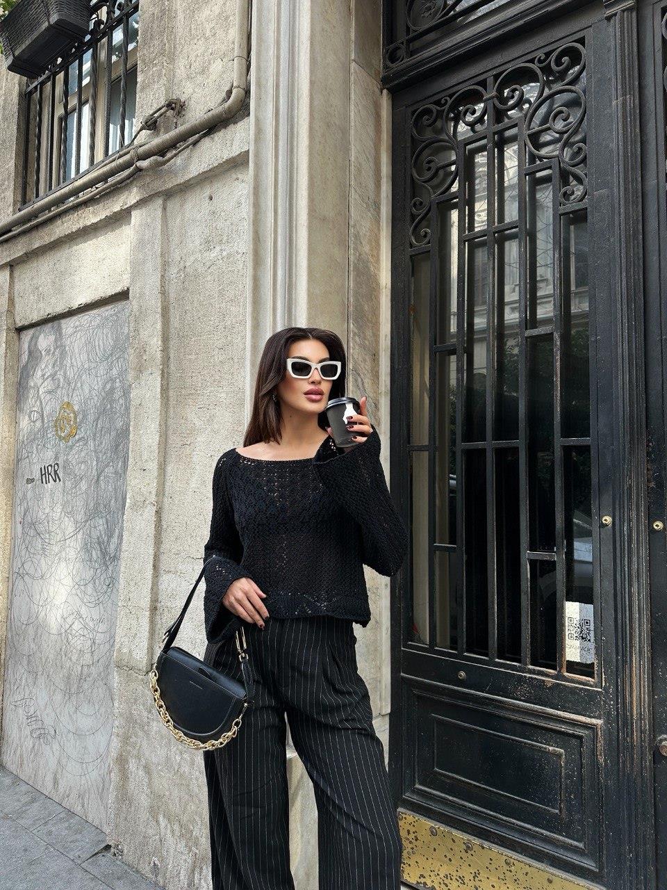 Zr Model Ajurlu Örme Salaş Triko Bluz - Siyah