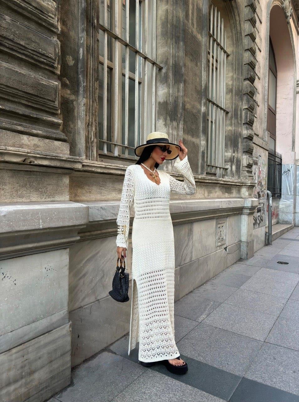 Zr Model Ajurlu Uzun Örme Elbise - Ekru