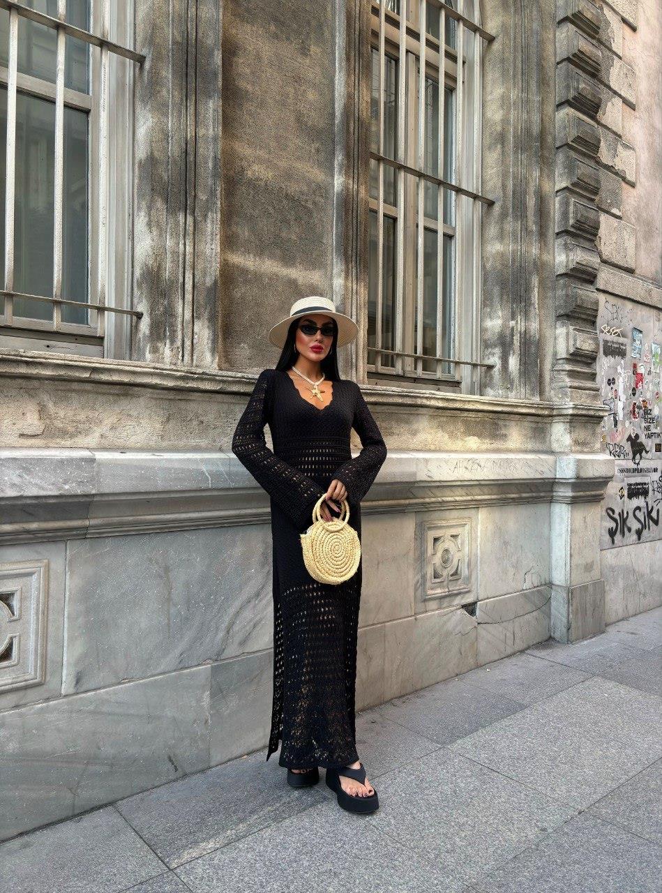 Zr Model Ajurlu Uzun Örme Elbise - Siyah