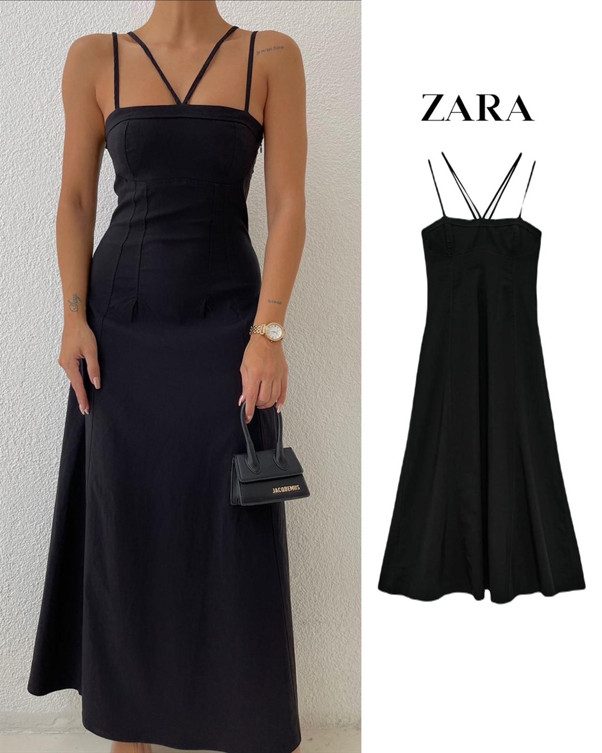 Zr model askı detay elbise  - SİYAH