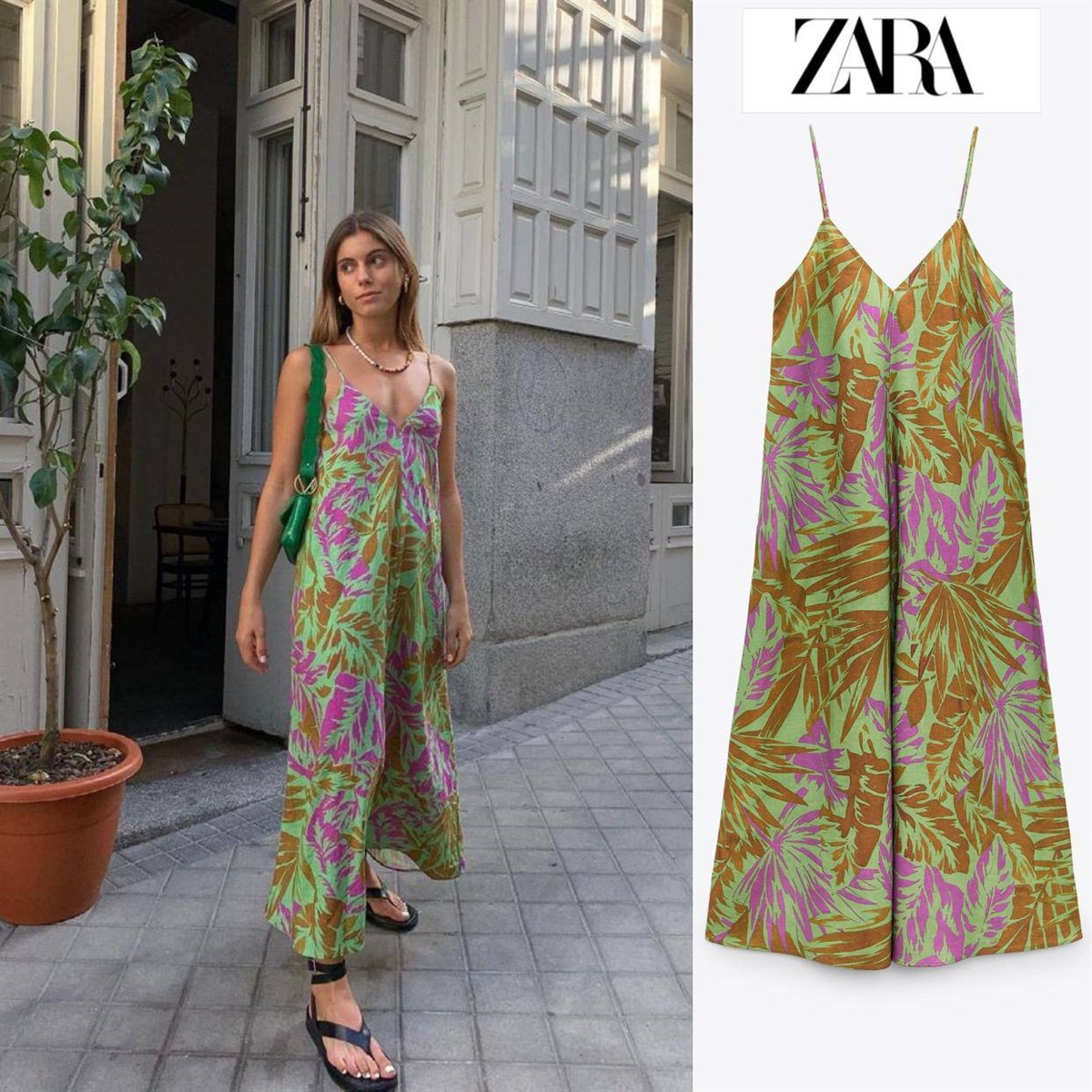 Zr model askılı keten elbise  - YEŞİL