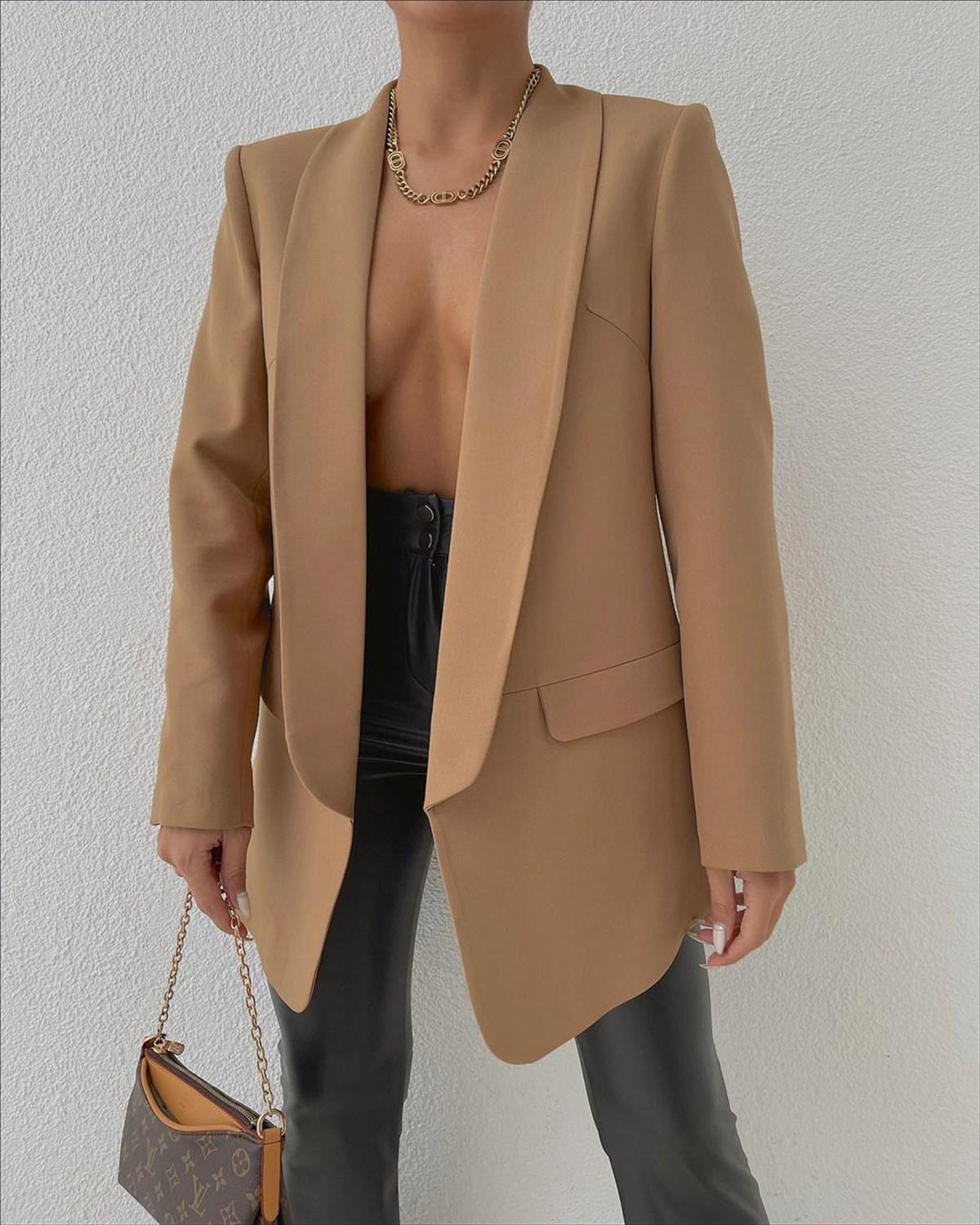 Zr model astarlı blazer ceket  - BEJ
