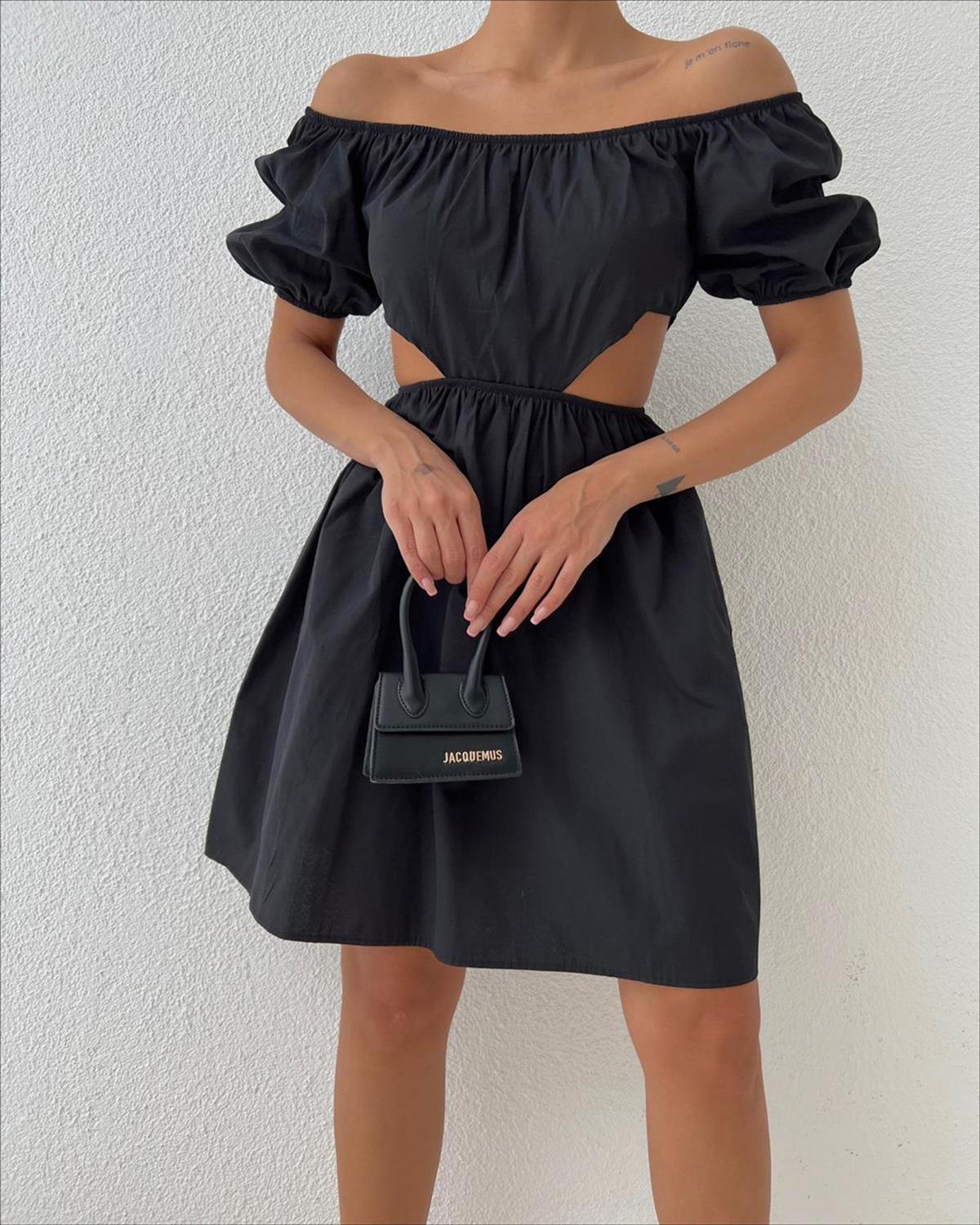 Zr model bel dekolteli elbise - SİYAH