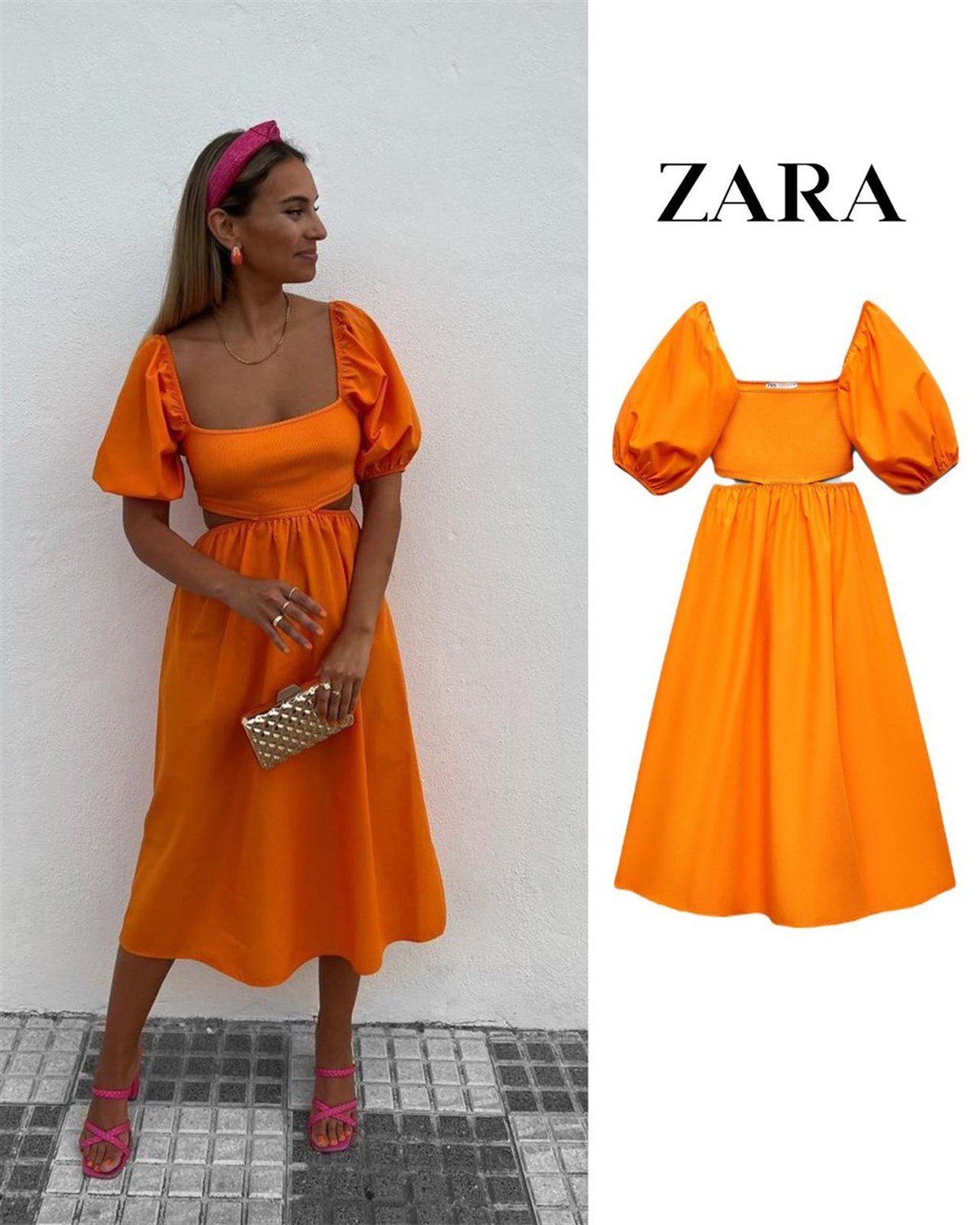 Zr model bel detay elbise - ORANJ