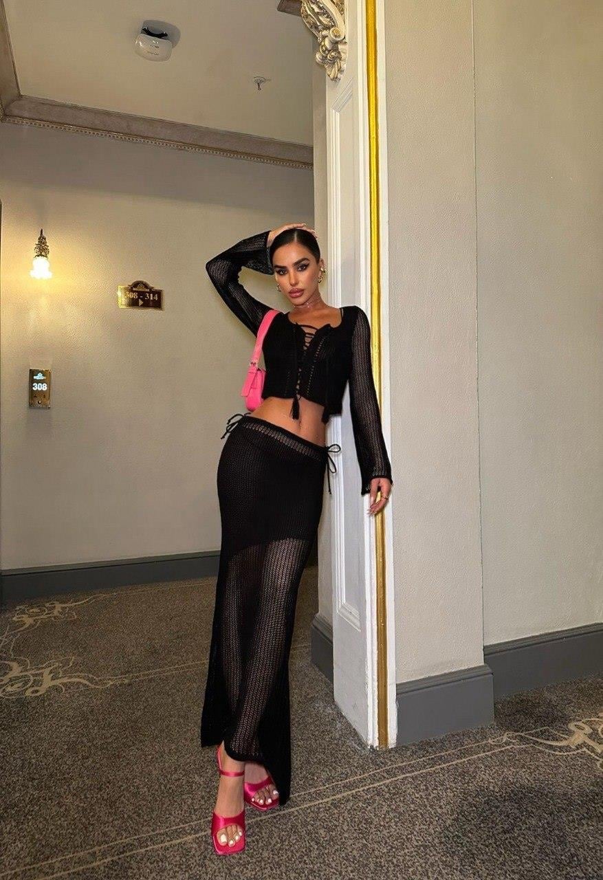 Zr Model Bluz Bağlama Detay Örme Takım -  Siyah