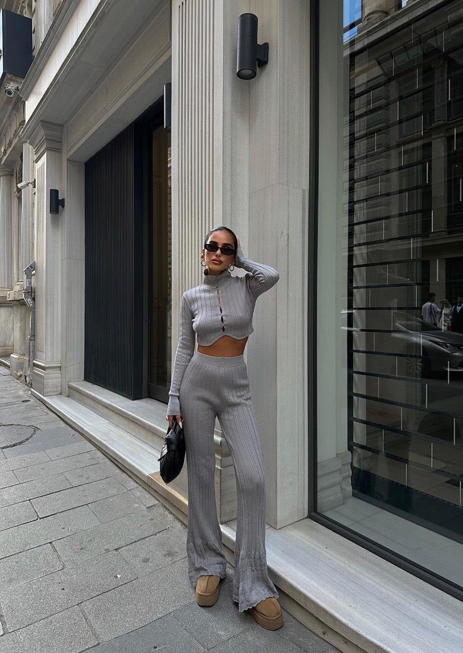 Zr Model Bluz Pantolon Triko Takım - Gri