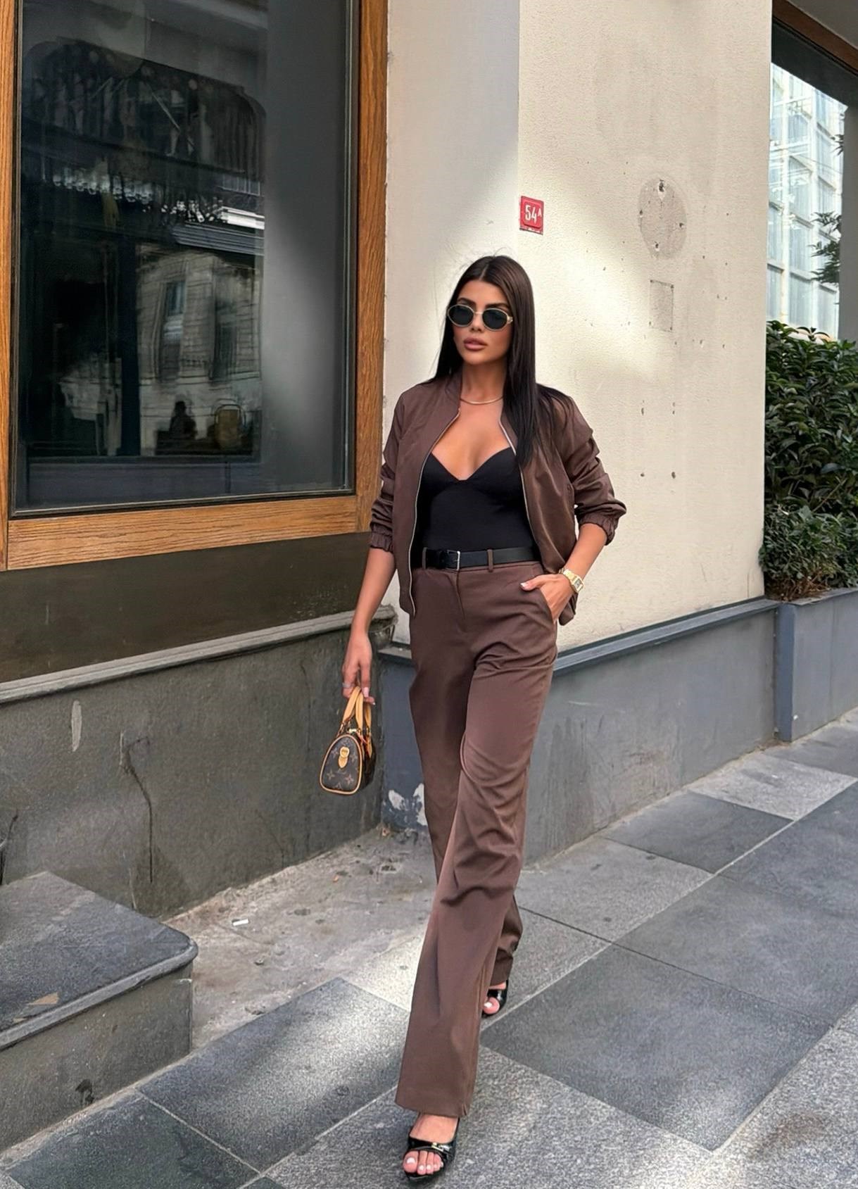 Zr Model Bomber Ceket Pantolon Premium İkili Takım - Kahve