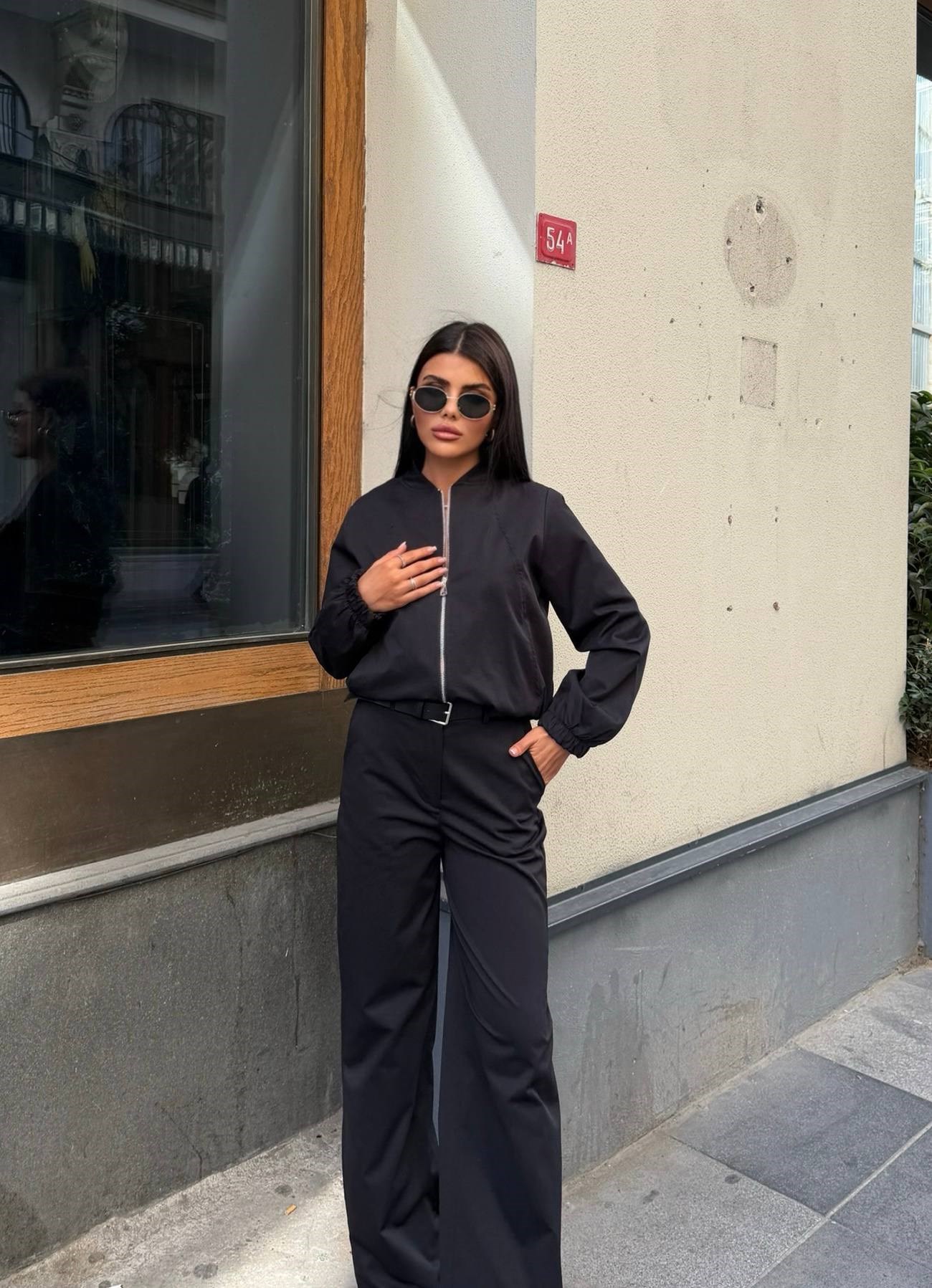 Zr Model Bomber Ceket Pantolon Premium İkili Takım - Siyah