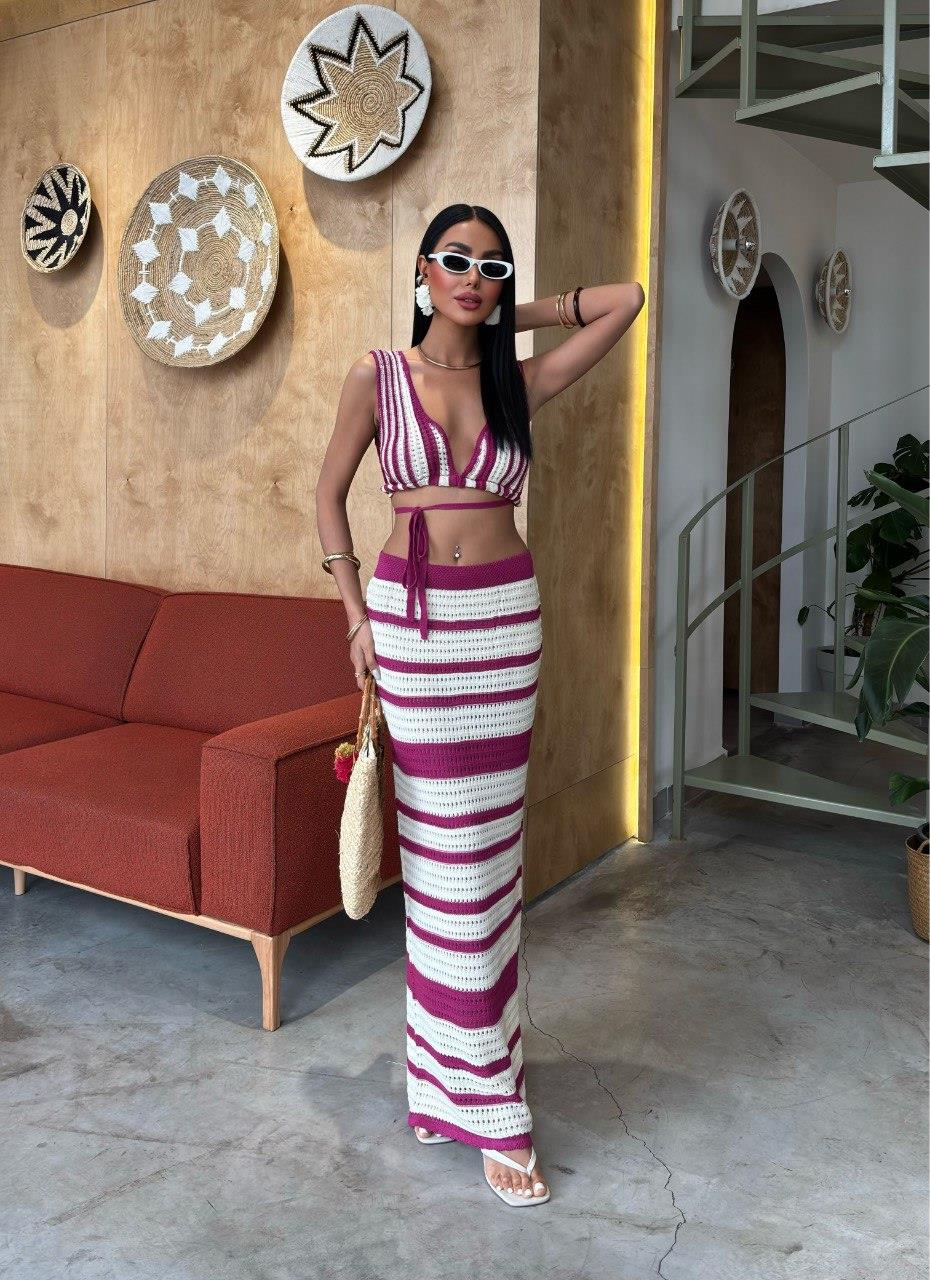 Zr Model Büstiyer Etek Örme Takım -  Mürdüm