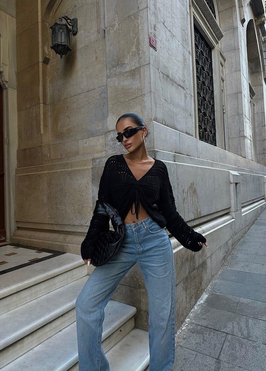 Zr Model Büzgülü Örme Triko Bluz - Siyah