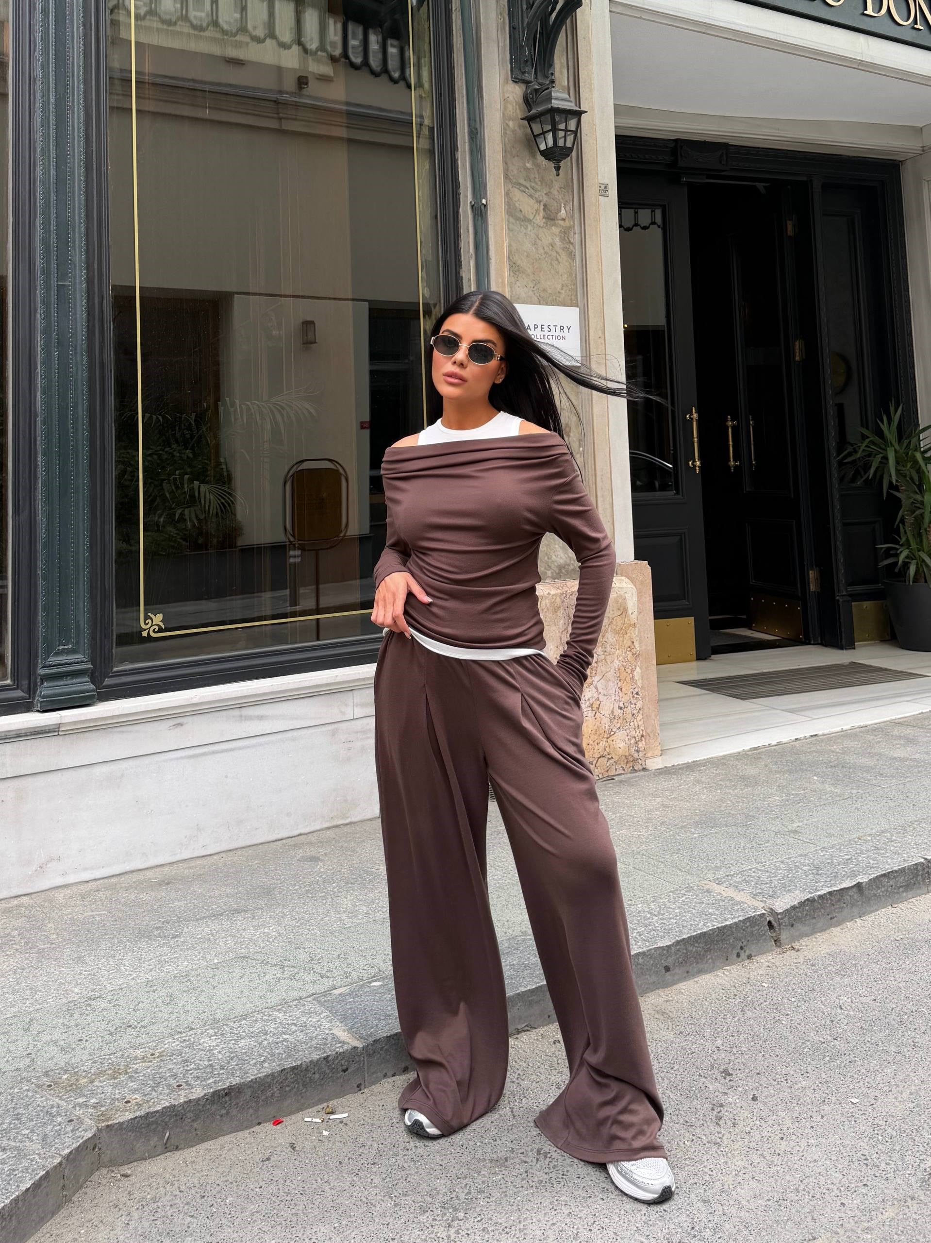 Zr Model Buzi Garnili Premium Üçlü Takım - Kahve
