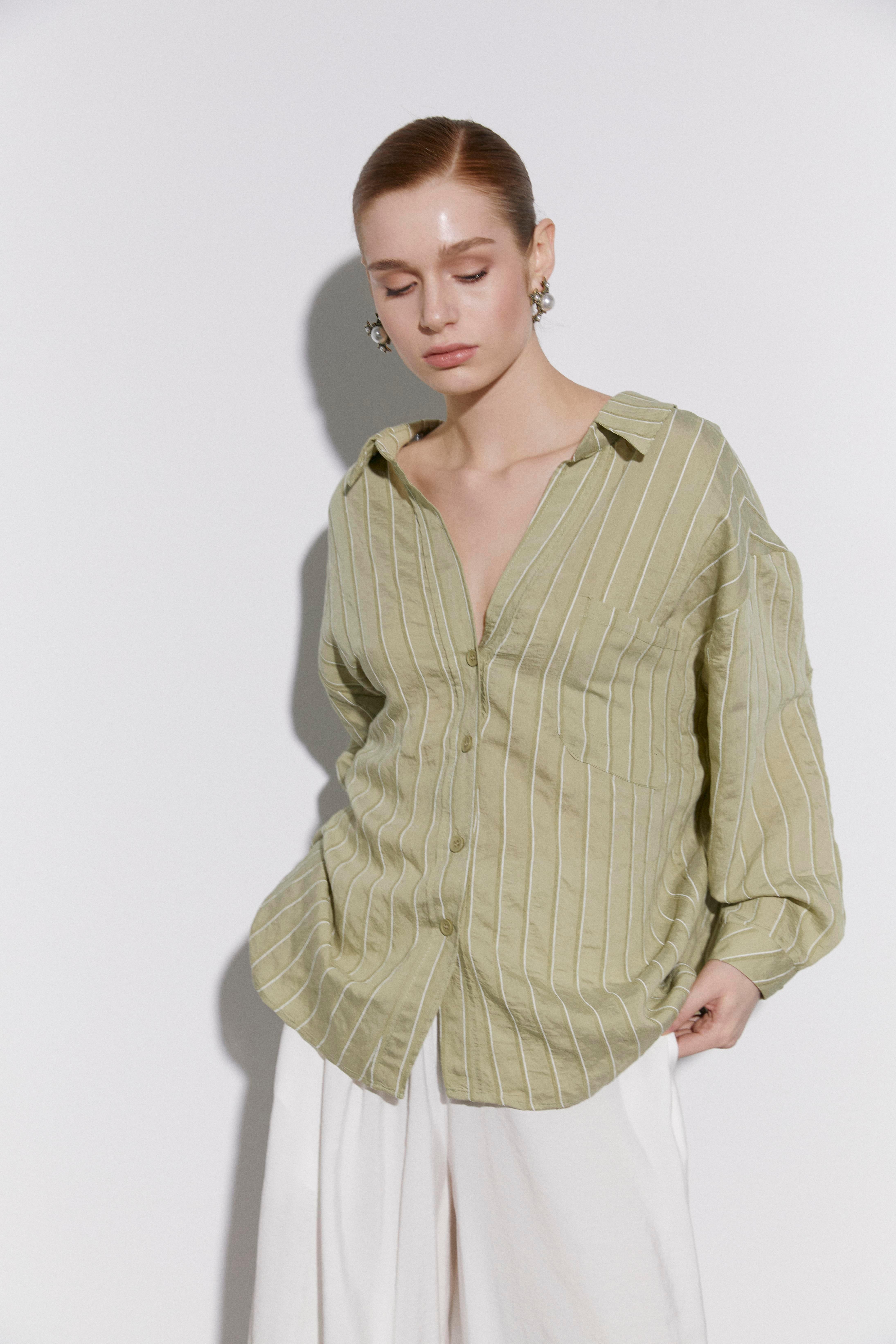 Zr Model Cep Detay Oversize Premium Gömlek - Yeşil