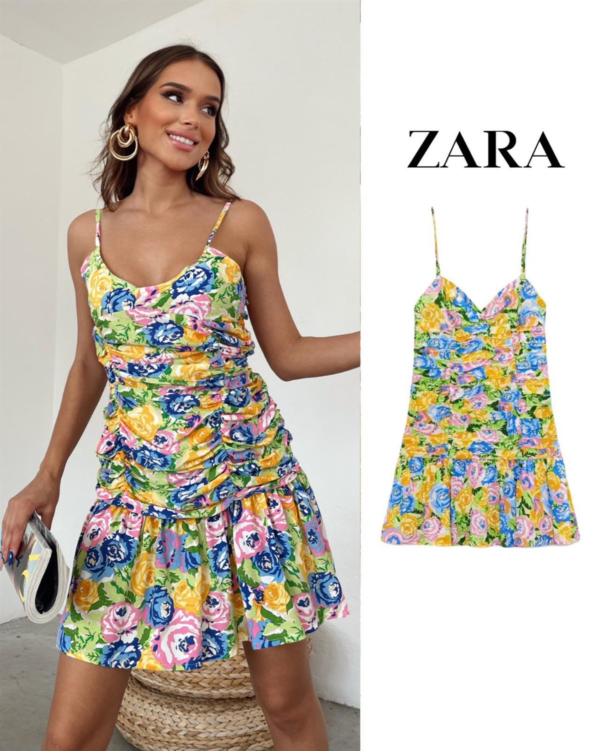 Zr model çiçek desen askılı elbise - MULTİ