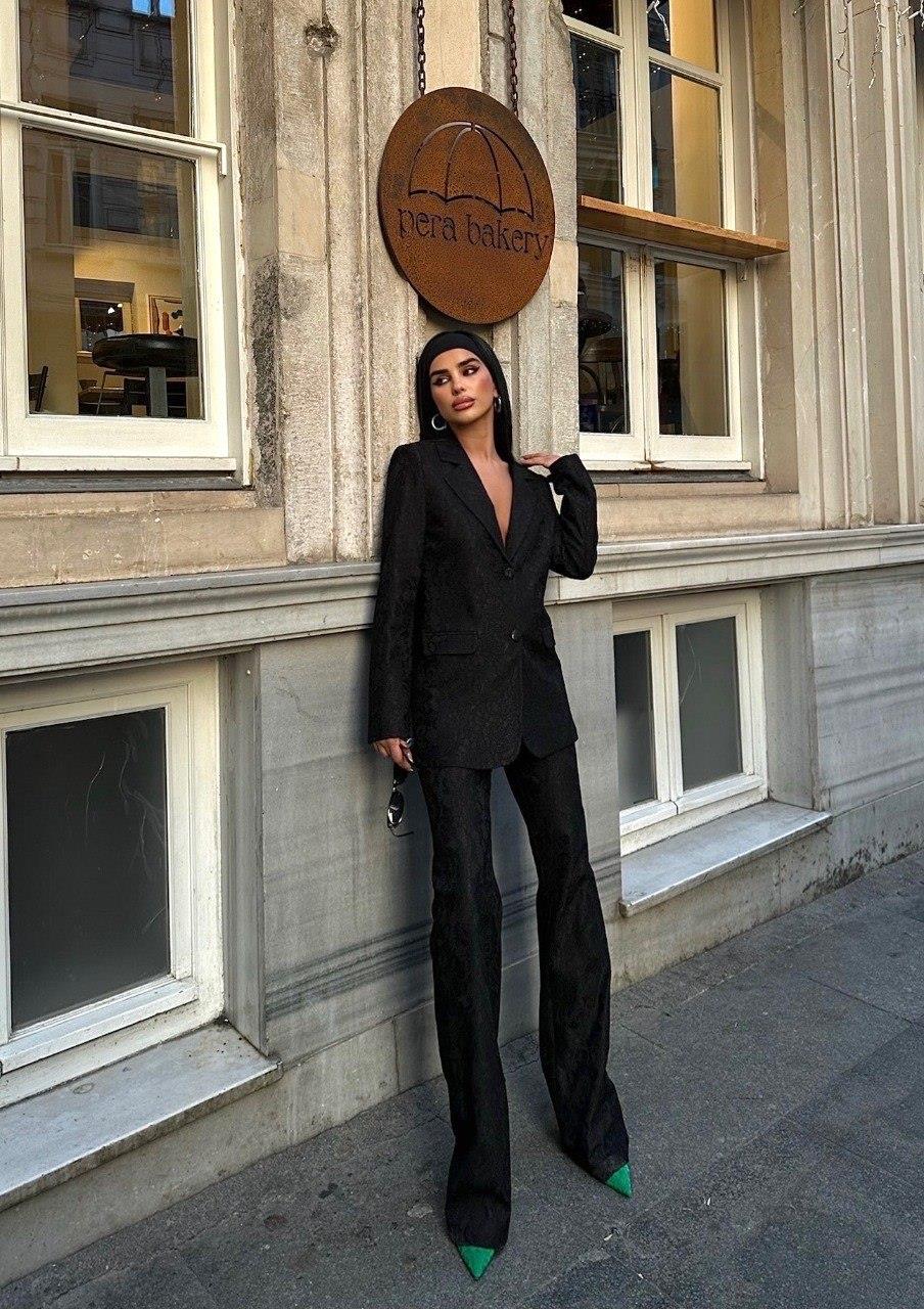 Zr model dantelli ceket pantolon premium takım - SİYAH