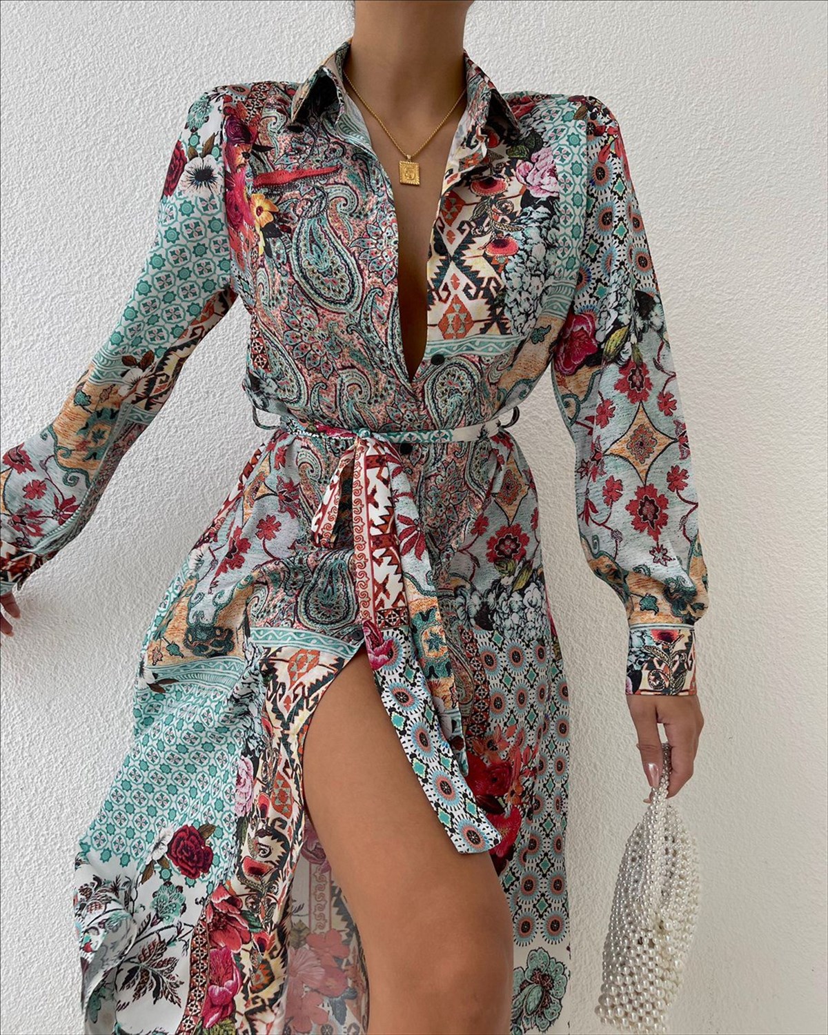 Zr model desenli gömlek elbise - MULTİ