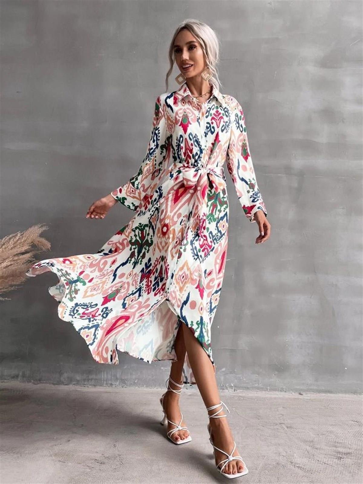 Zr model desenli gömlek elbise - MULTİ