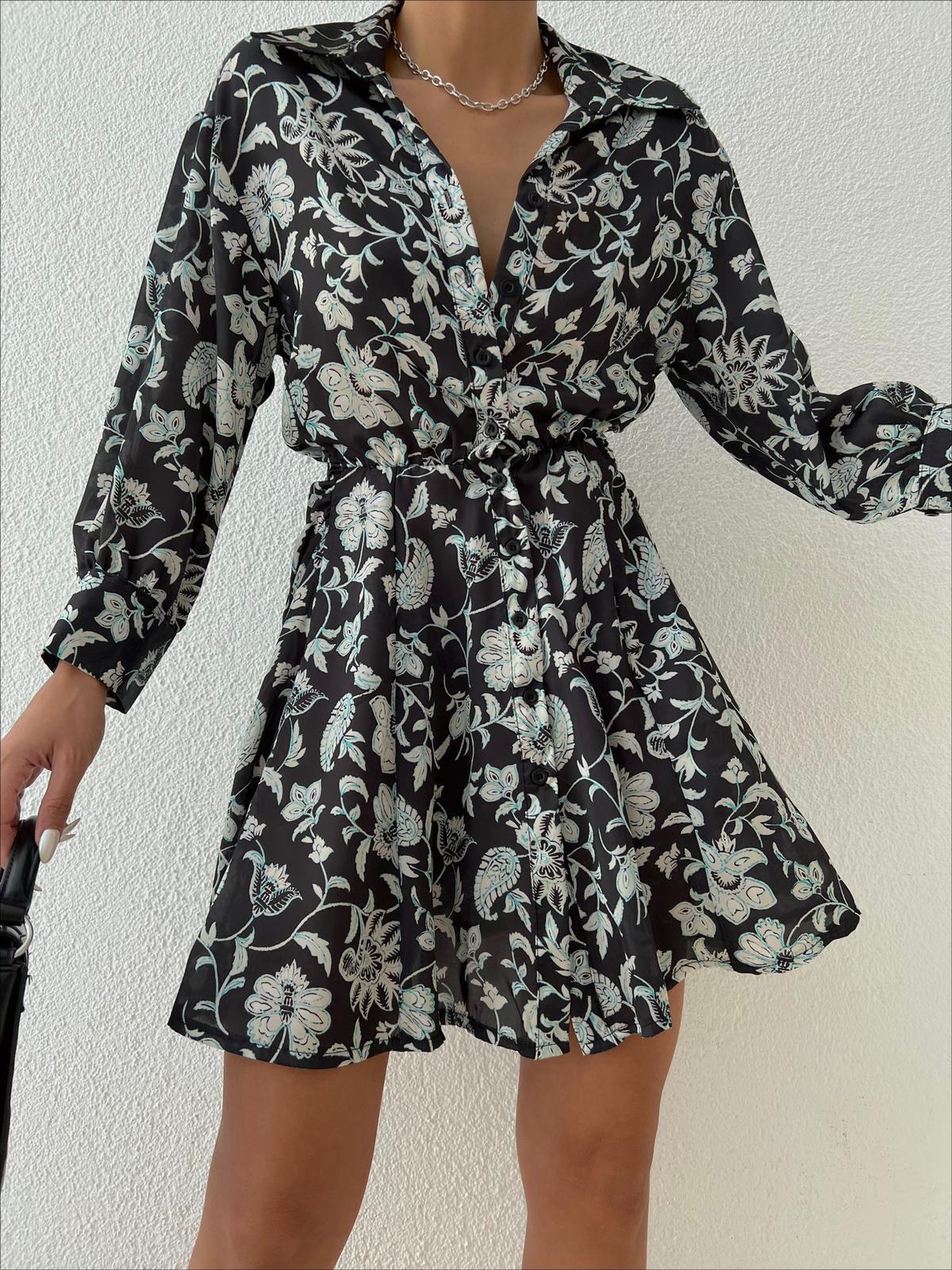 Zr model desenli gömlek elbise - MULTİ