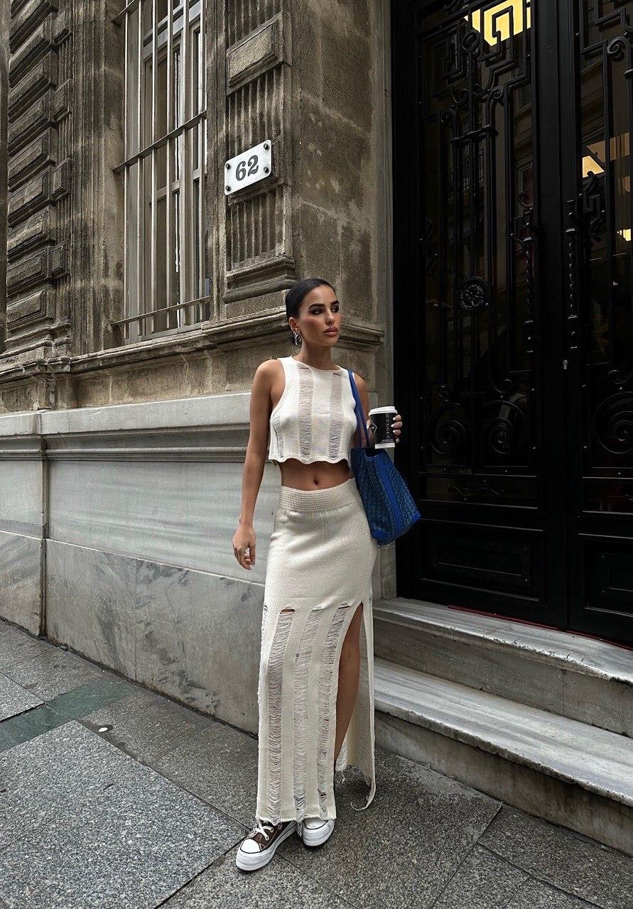 Zr Model Eskitme Detay Örme Takım-  Ekru