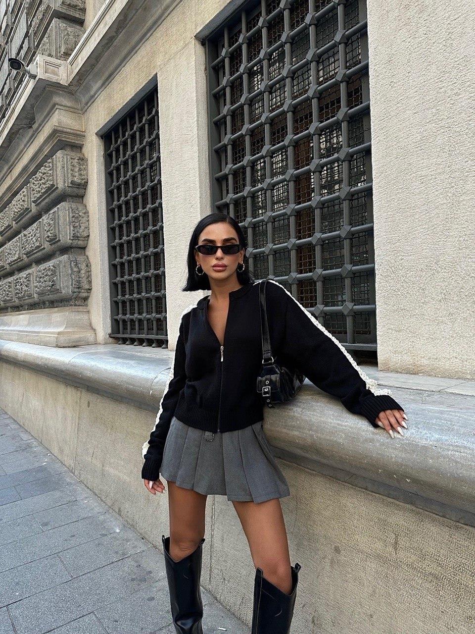 Zr Model Fermuarlı Örme Triko Hırka - Siyah