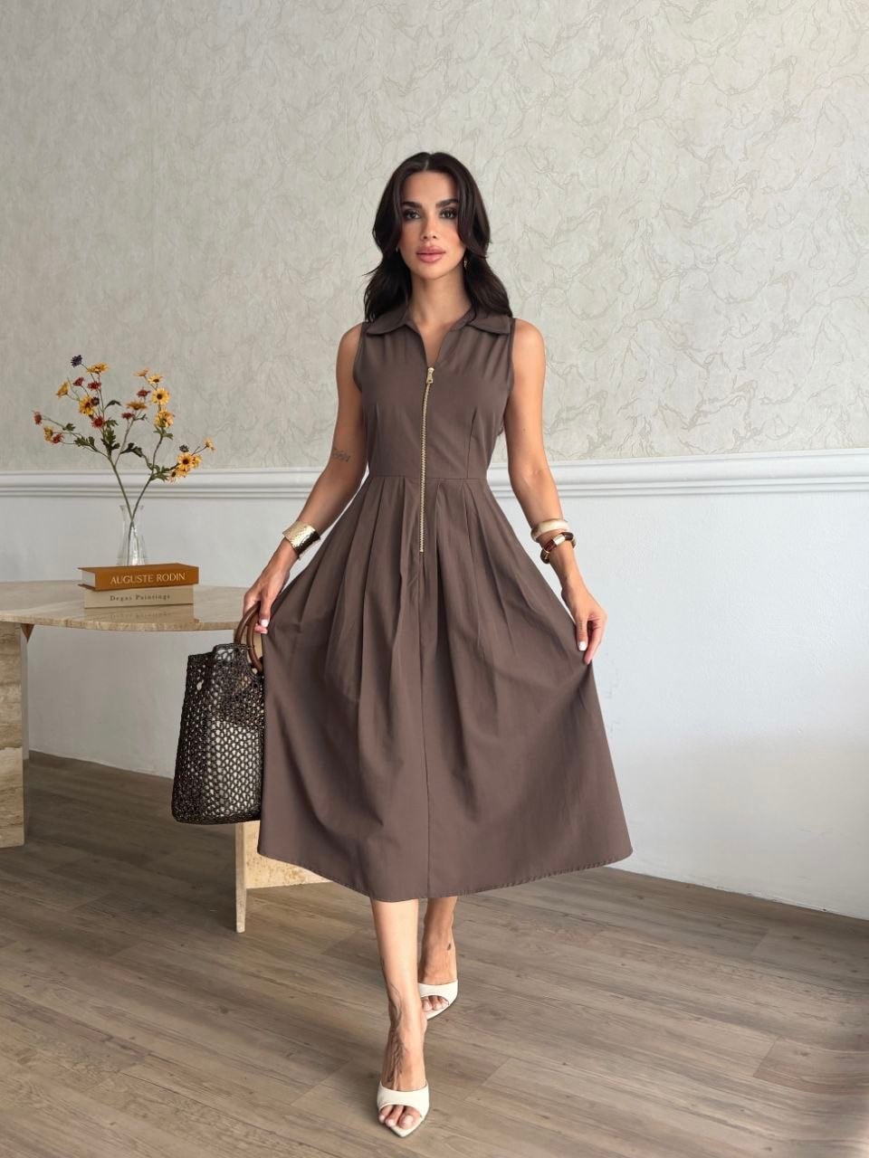 Zr Model Fermuarlı Premium Elbise  - Kahve