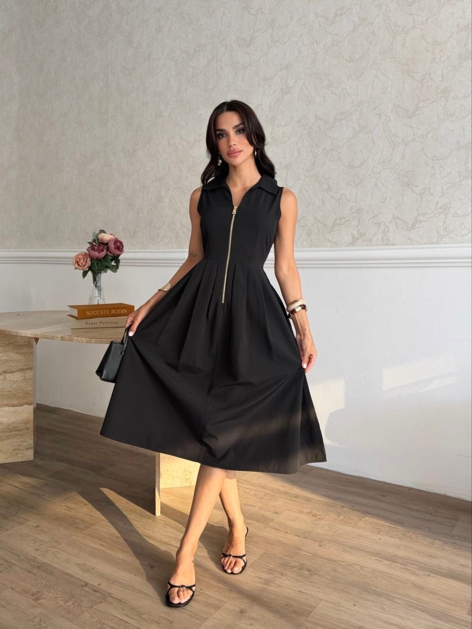 Zr Model Fermuarlı Premium Elbise  - Siyah