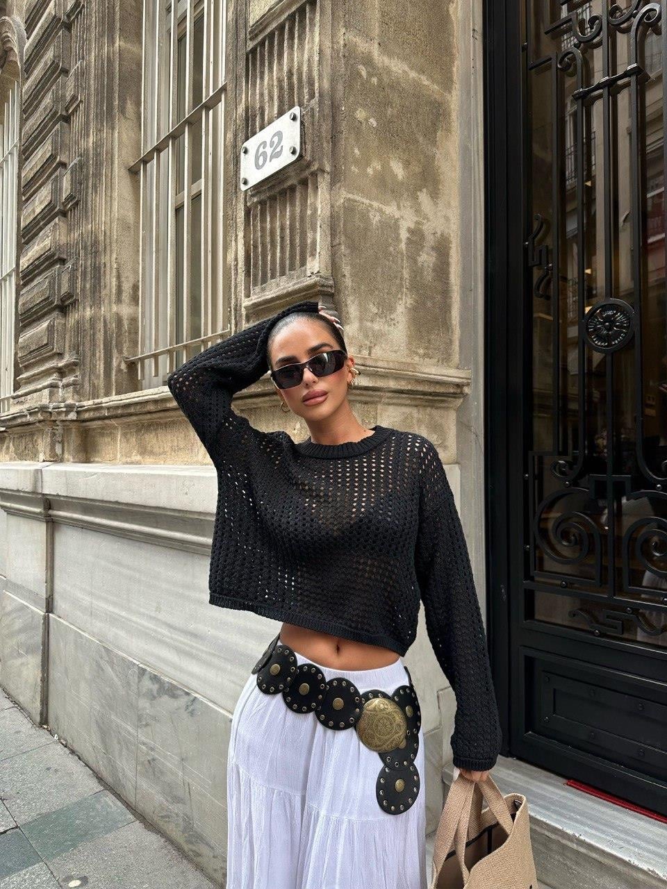 Zr Model File Örme Triko Bluz - Siyah