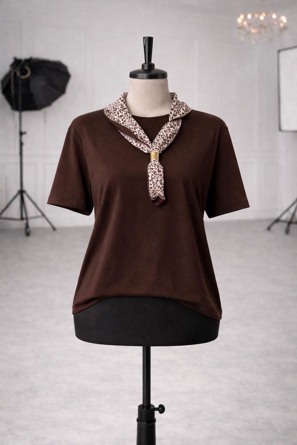 Zr Model Fular Detay Tshirt - Kahve