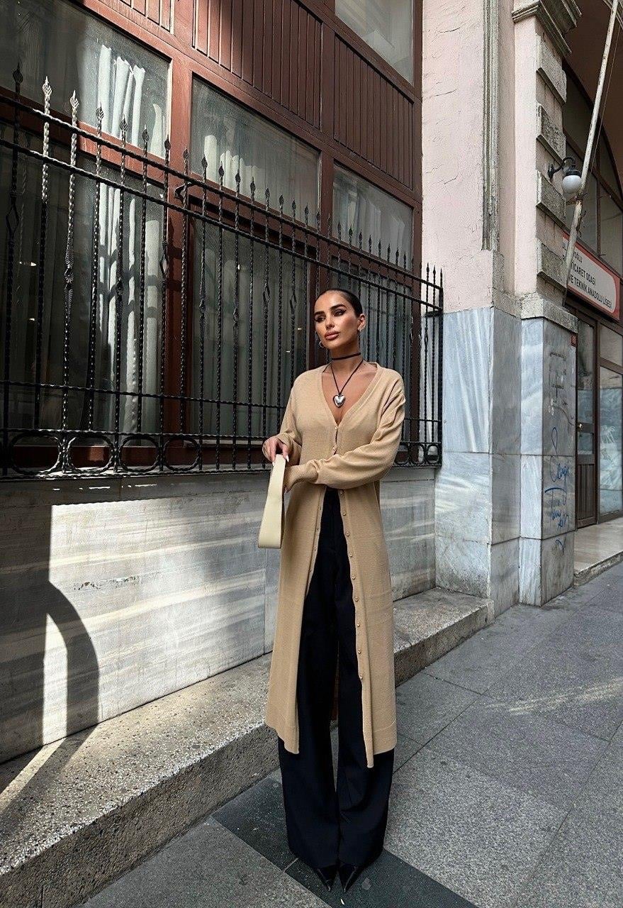 Zr Model Full Düğmeli Merserize Triko Hırka - Vizon