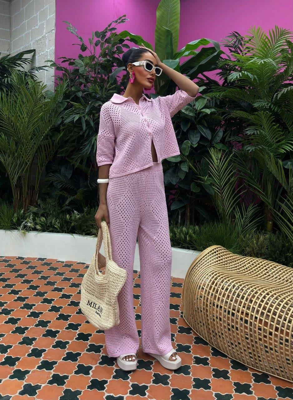 Zr Model Gömlek Pantolon Örme İkili Takım - Pembe