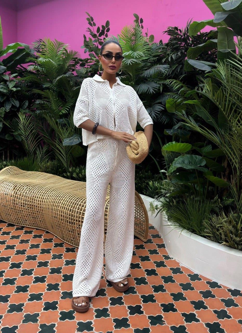 Zr Model Gömlek Pantolon Örme İkili Takım - Ekru