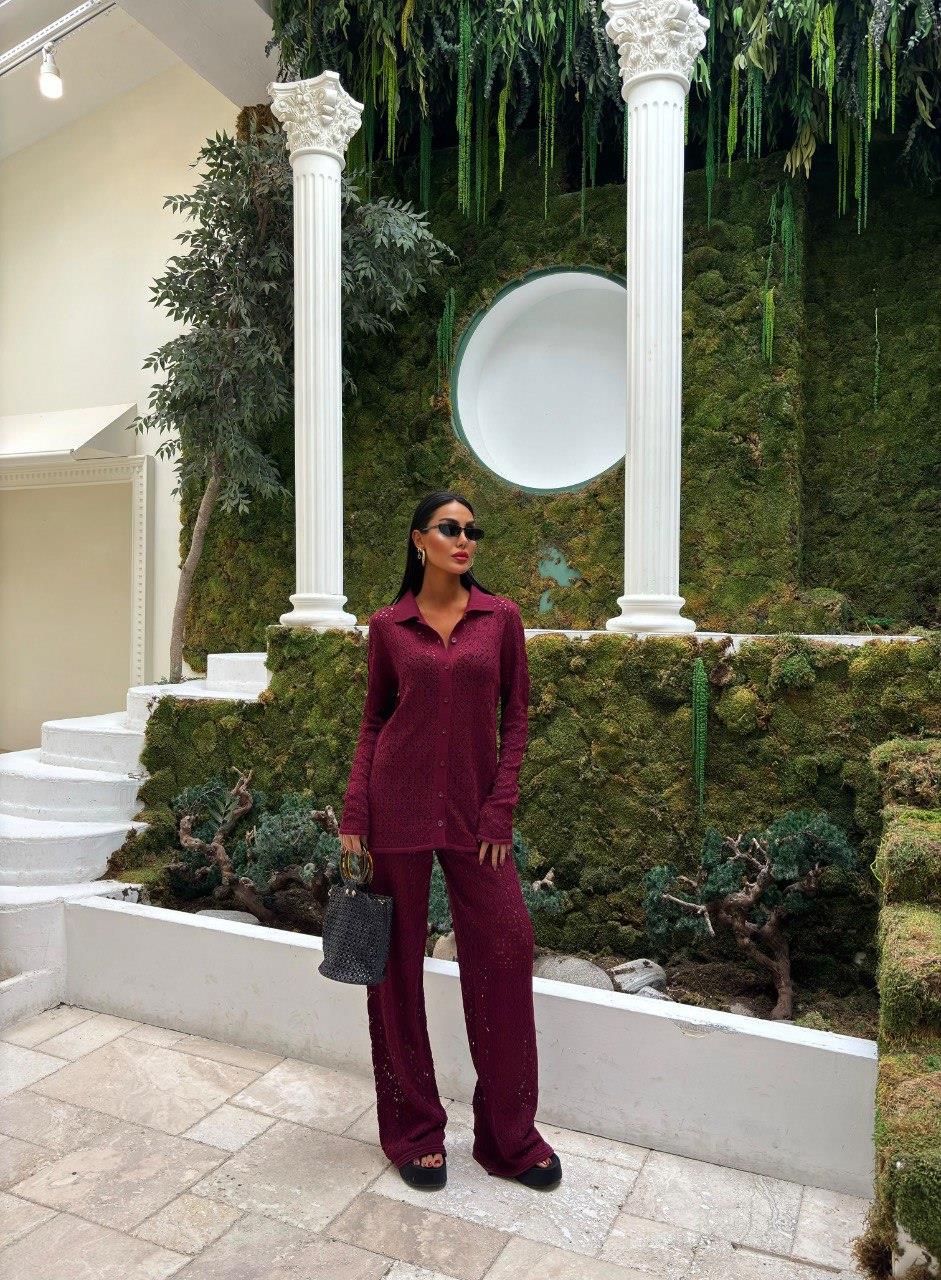 Zr Model Gömlek Pantolon Örme Premium Takım - Bordo