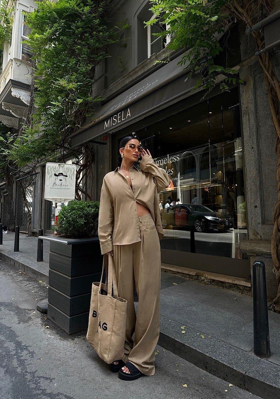 Zr Model Gömlek Pantolon Premium Keten - Bej