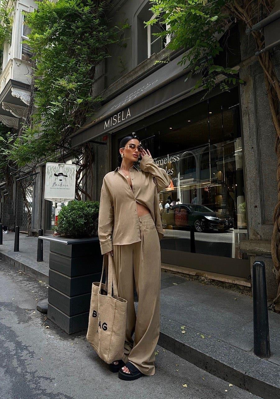Zr Model Gömlek Pantolon Premium Keten - Bej
