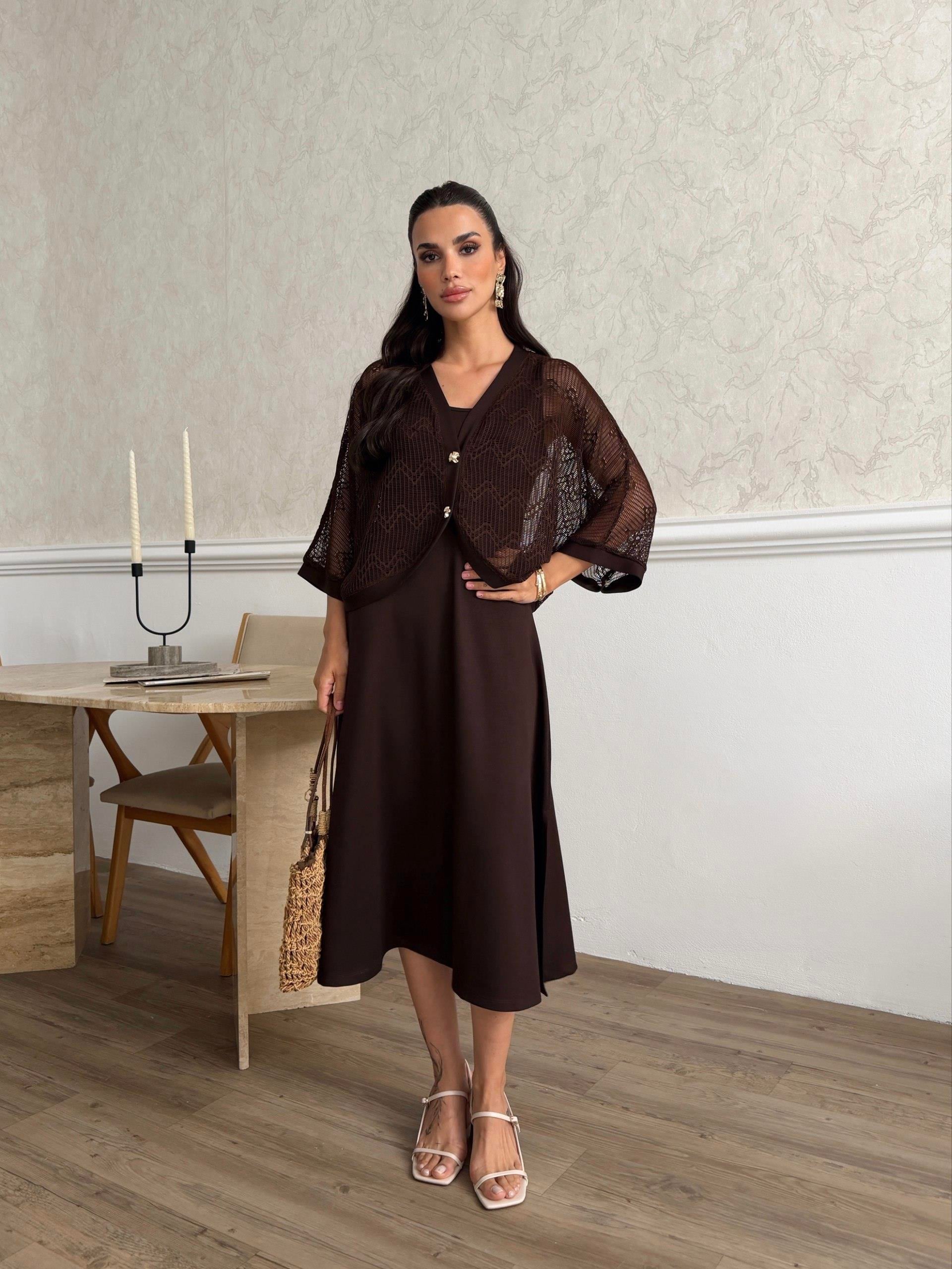 Zr Model Hırka Elbise Premium İkili Takım - Kahve