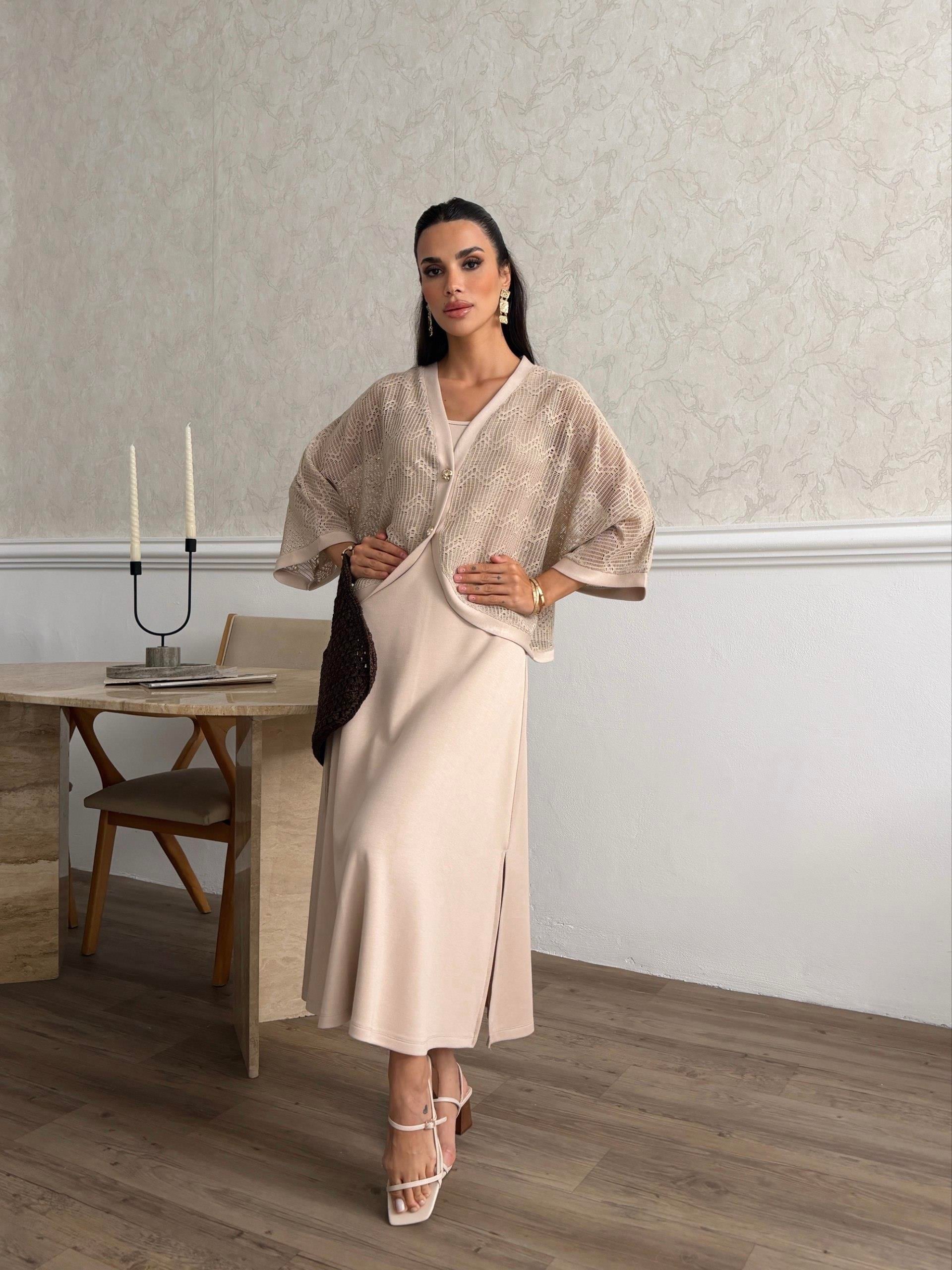 Zr Model Hırka Elbise Premium İkili Takım - Bej