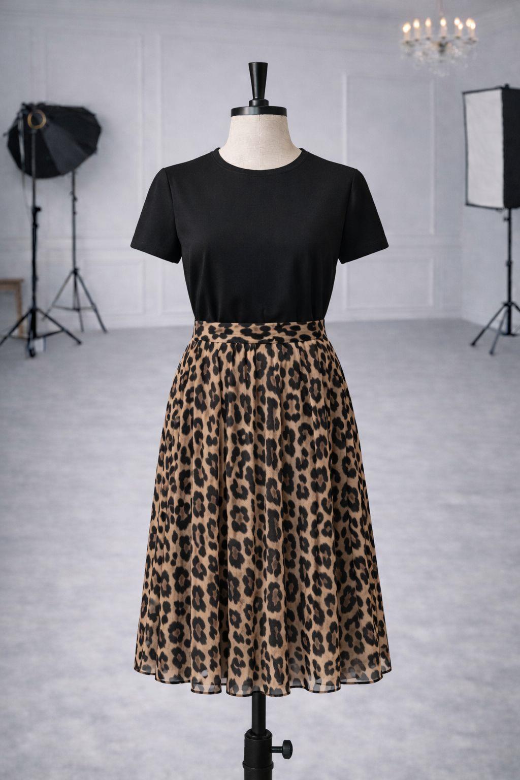 Zr Model İç Astarlı Şifon Premium Leopar Etek - Leopar