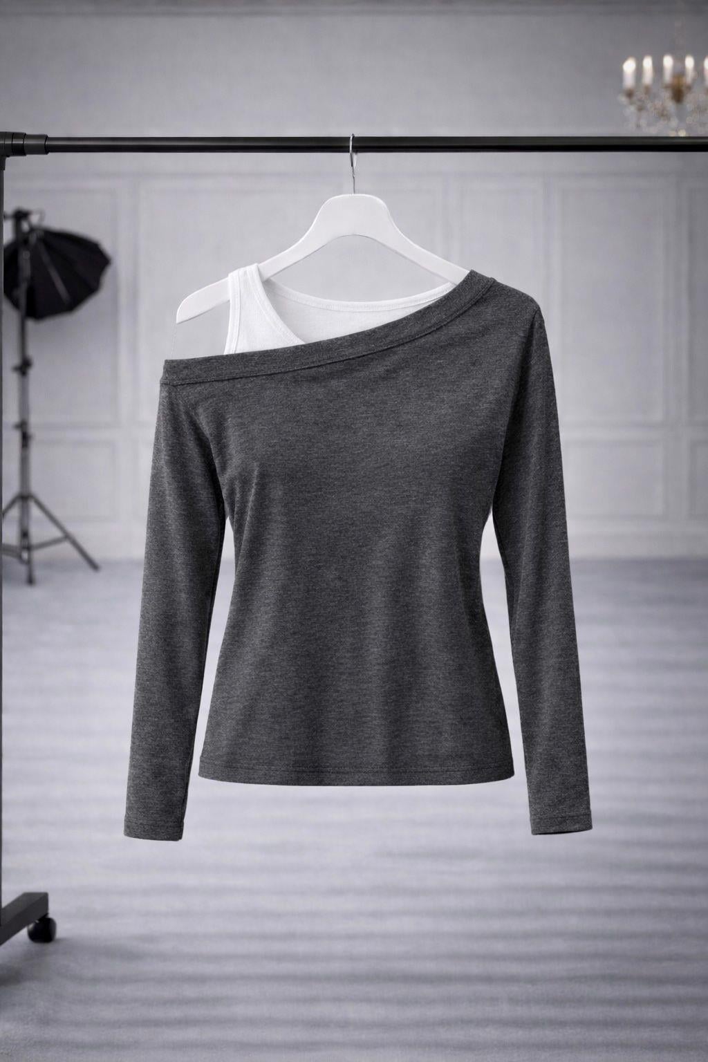 Zr Model İç Birleşik Yaka Detay Bluz - Gri
