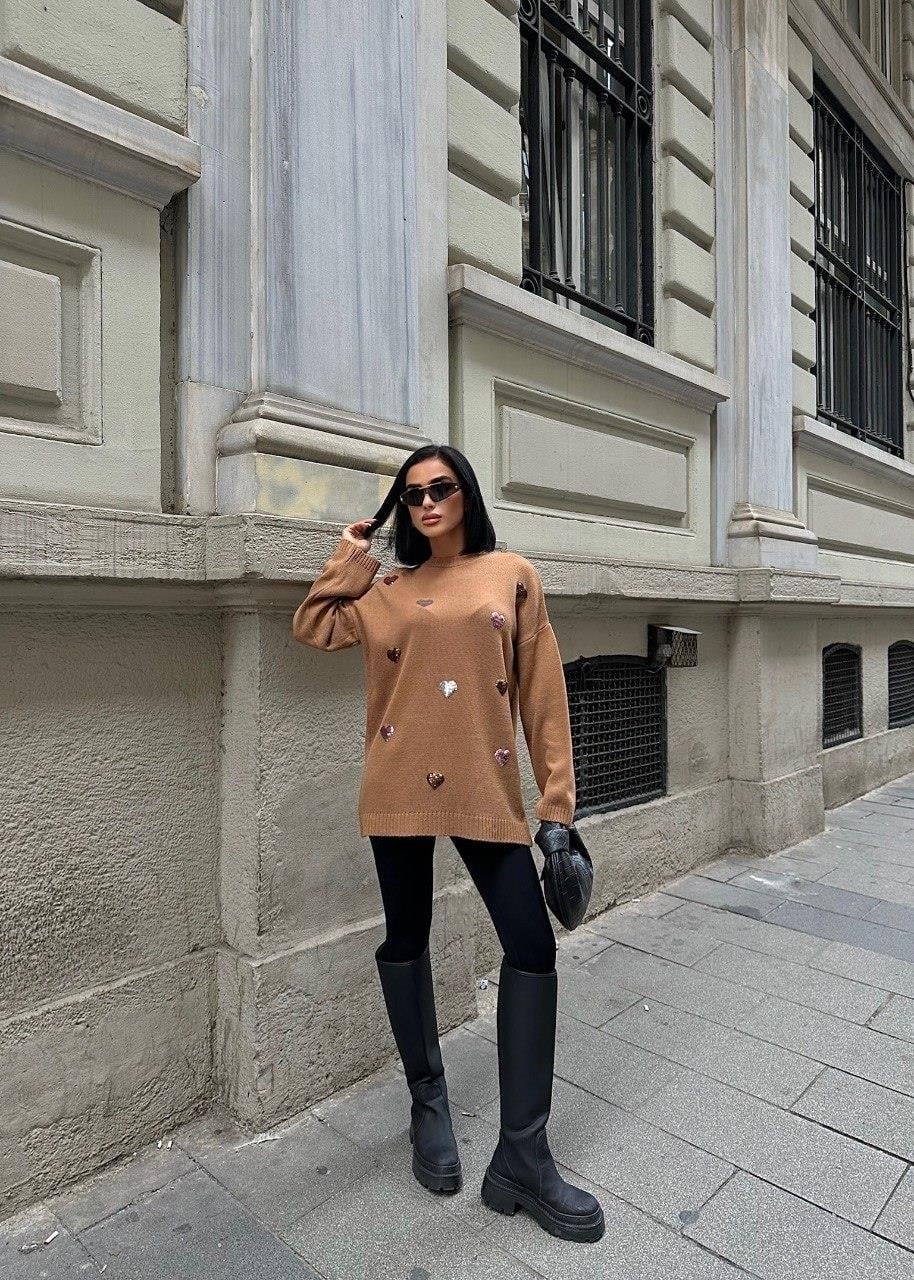 Zr Model Kalp Detay Triko Bluz - Vizon