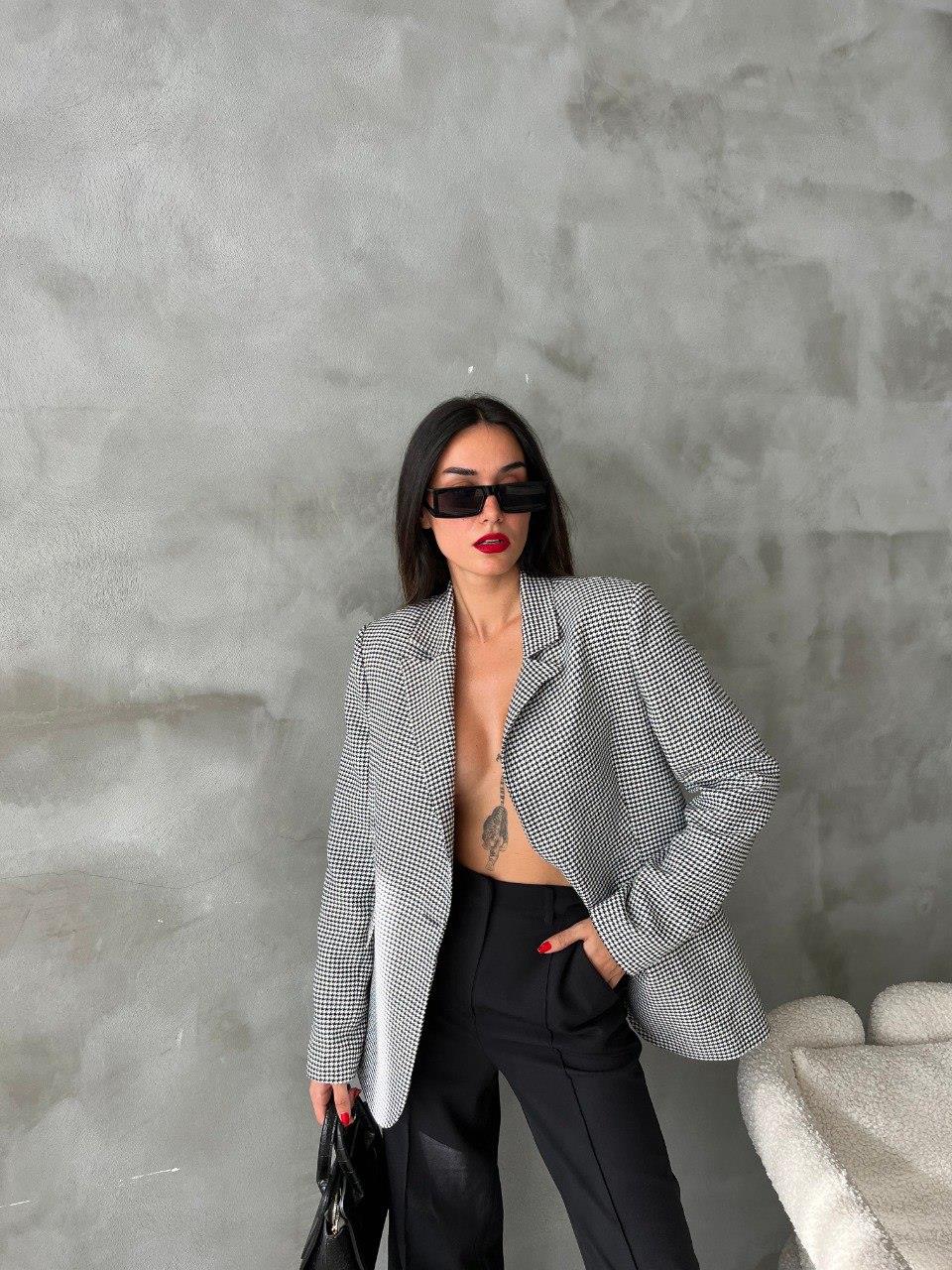 ZR model kaz ayağı desen ceket - GRİ
