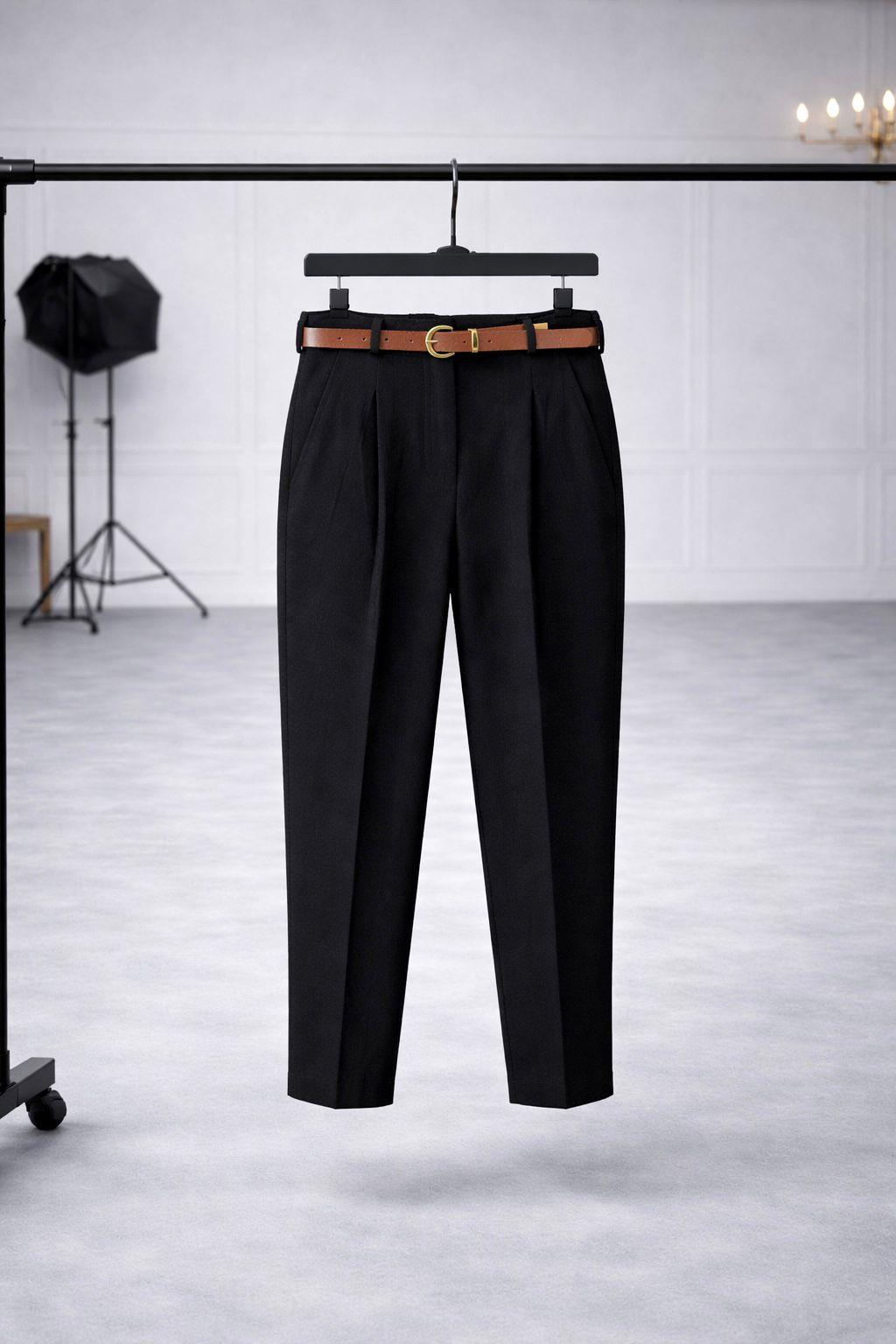 Zr Model Kemerli Premium Kumaş Pantolon - Siyah